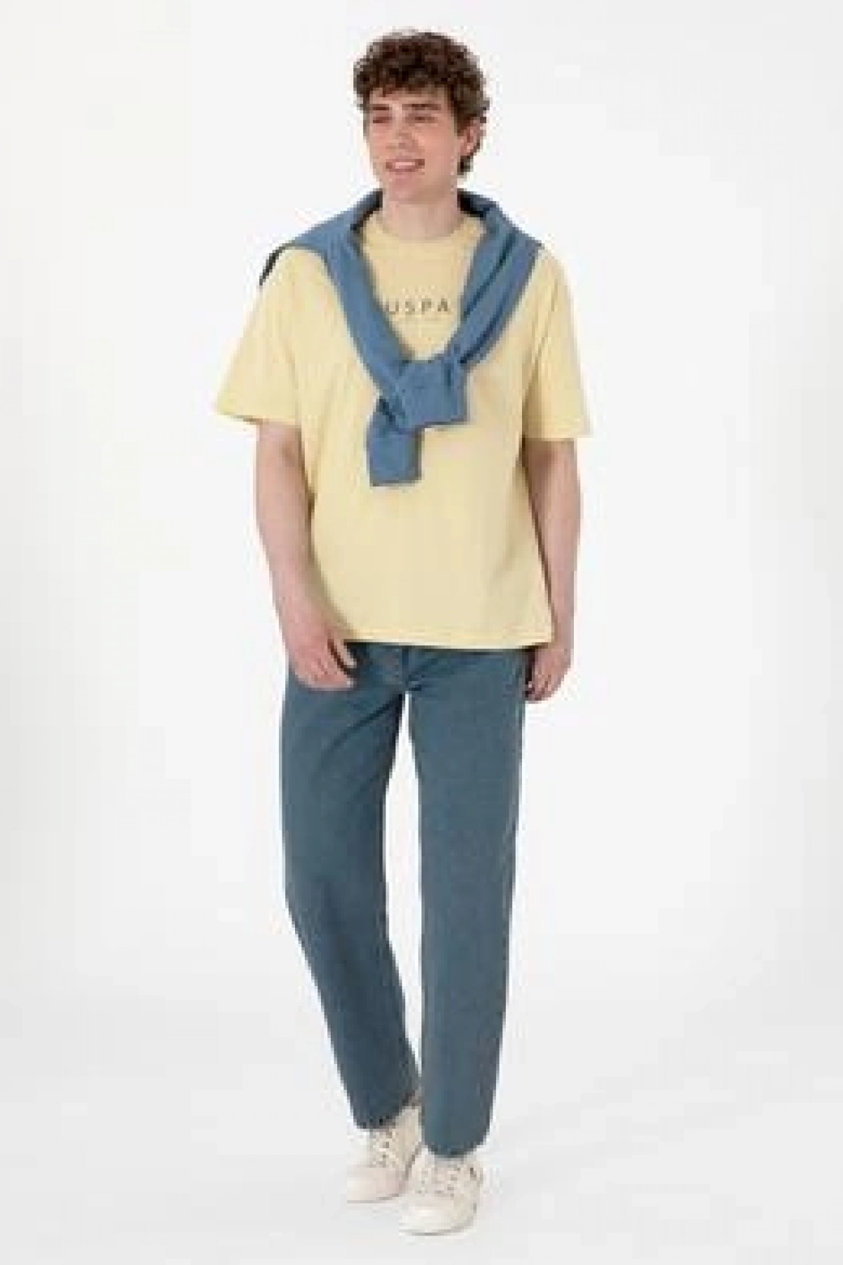 U.S.POLO Erkek Oversize Fit Bisiklet Yaka Açık Haki Tişört