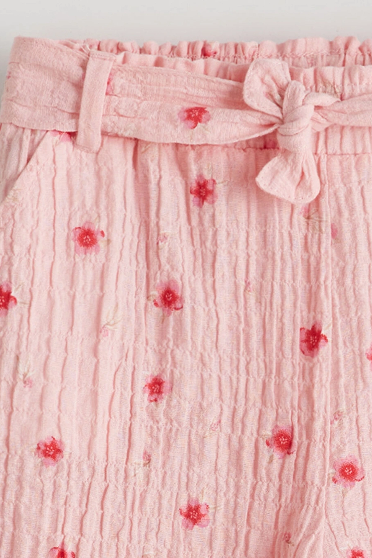 LCW Kids Pembe Çiçekli Beli Bağlamalı Kız Çocuk Pantolon
