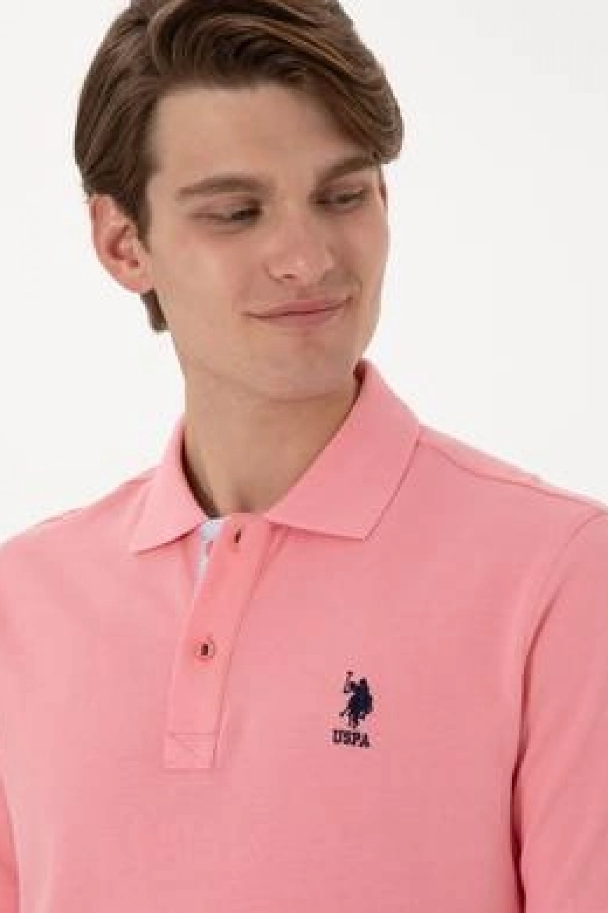 U.S.POLO Erkek Regular Fit Polo Yaka Pembe Basic Tişört