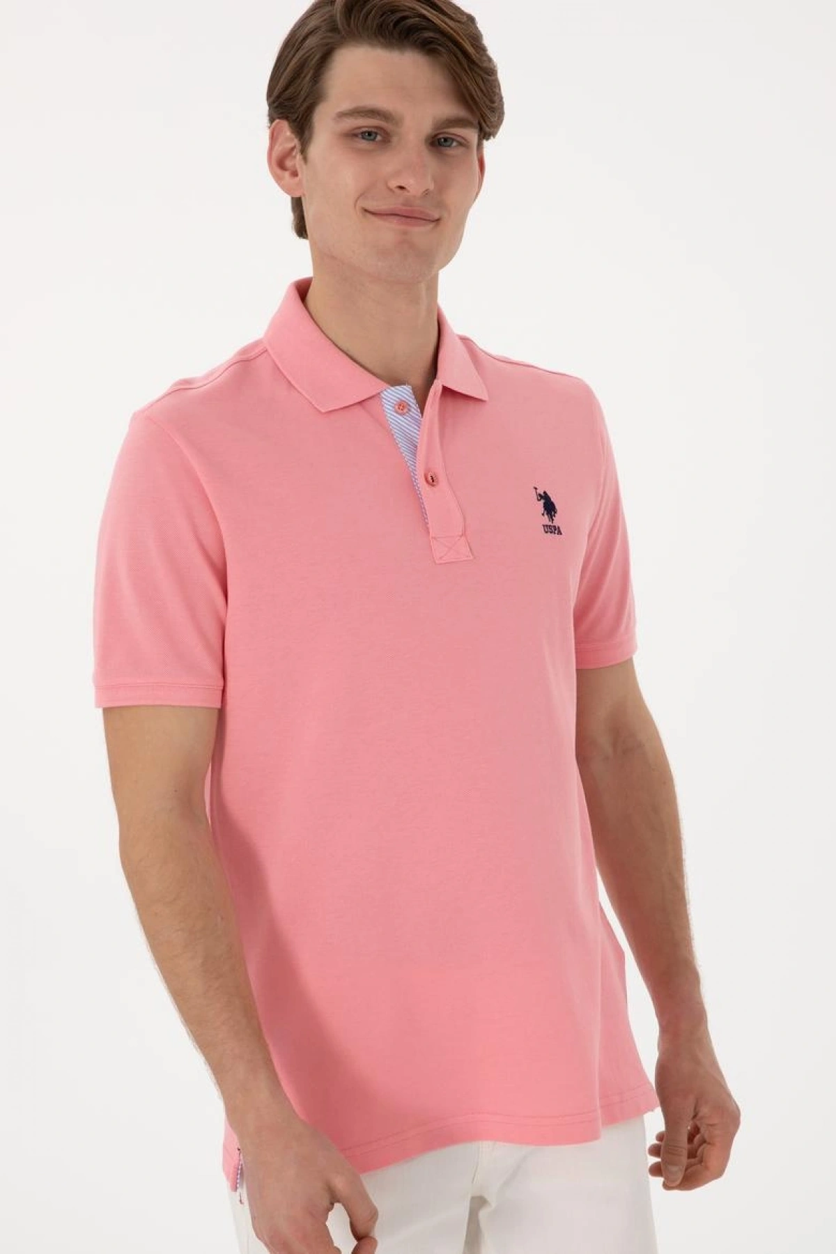 U.S.POLO Erkek Regular Fit Polo Yaka Pembe Basic Tişört