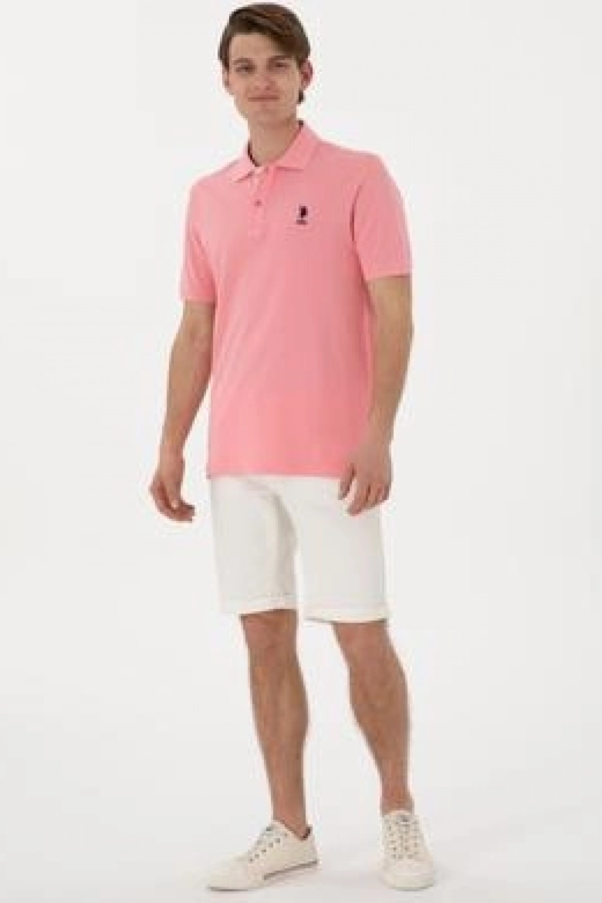 U.S.POLO Erkek Regular Fit Polo Yaka Pembe Basic Tişört