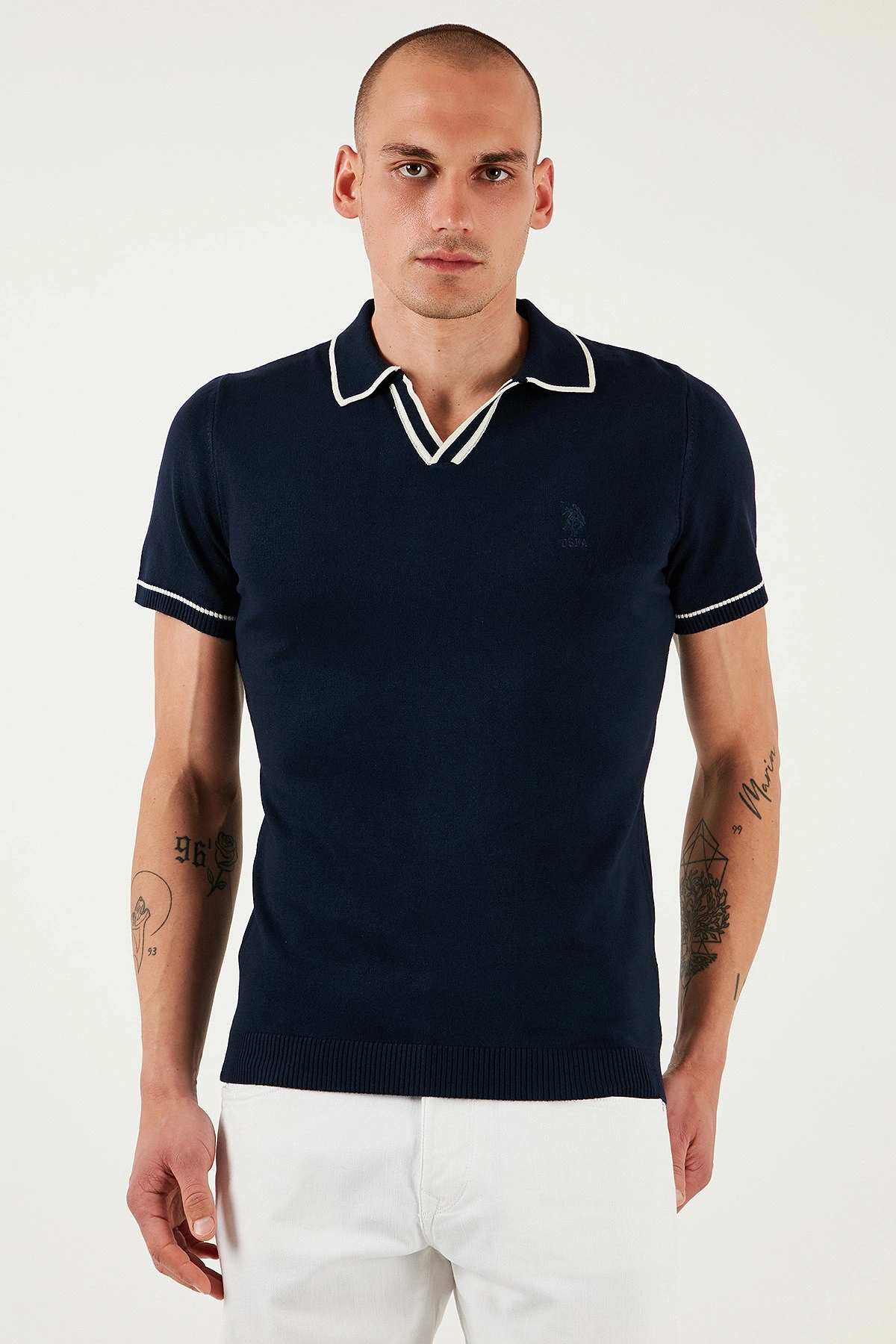 U.S. Polo Logolu Slim Fit Polo Yaka Kısa Kollu Kazak Erkek KAZAK