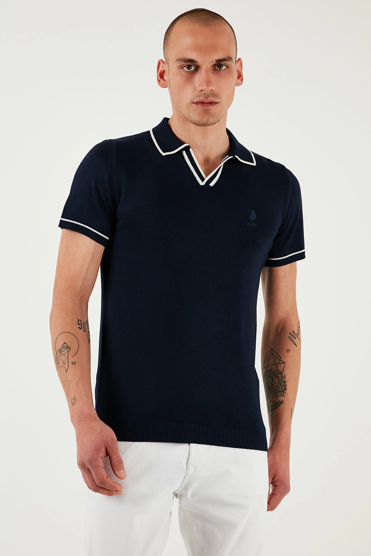 U.S. Polo Logolu Slim Fit Polo Yaka Kısa Kollu Kazak Erkek KAZAK