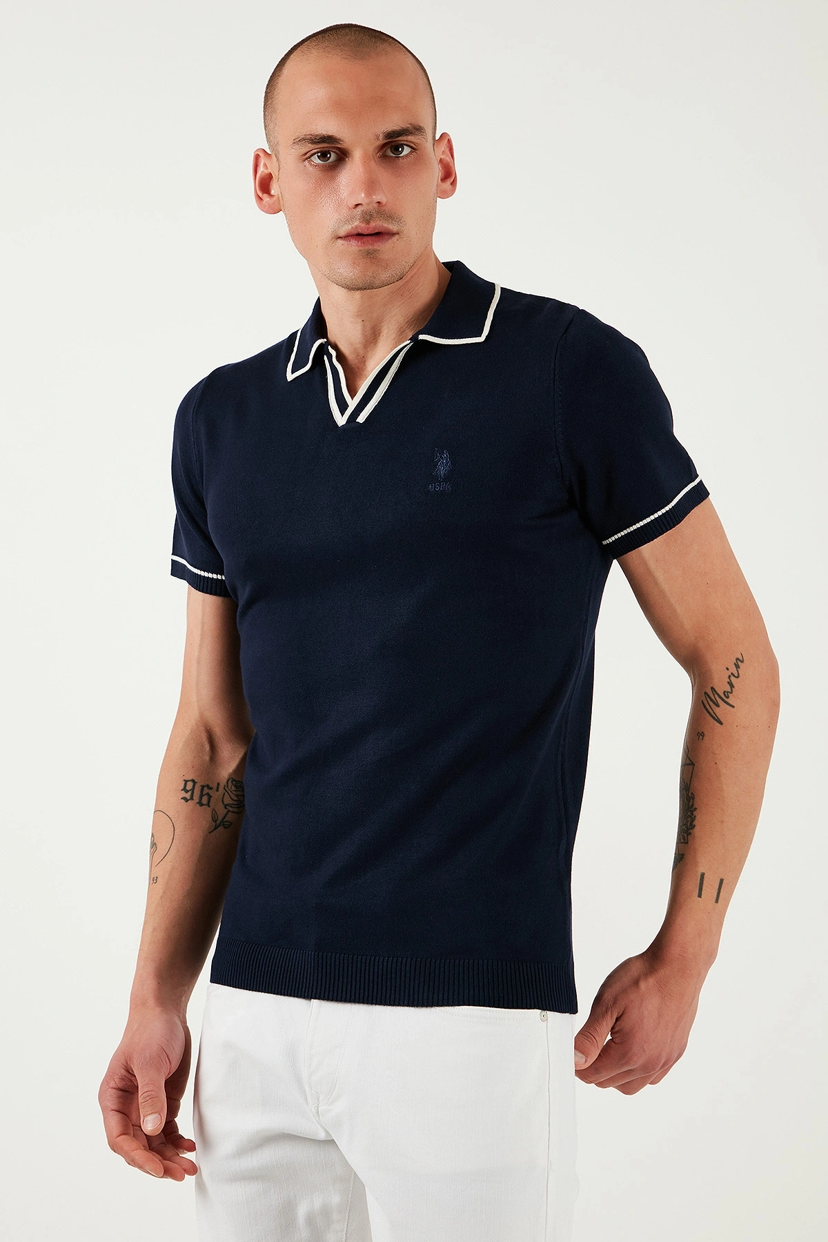 U.S. Polo Logolu Slim Fit Polo Yaka Kısa Kollu Kazak Erkek KAZAK