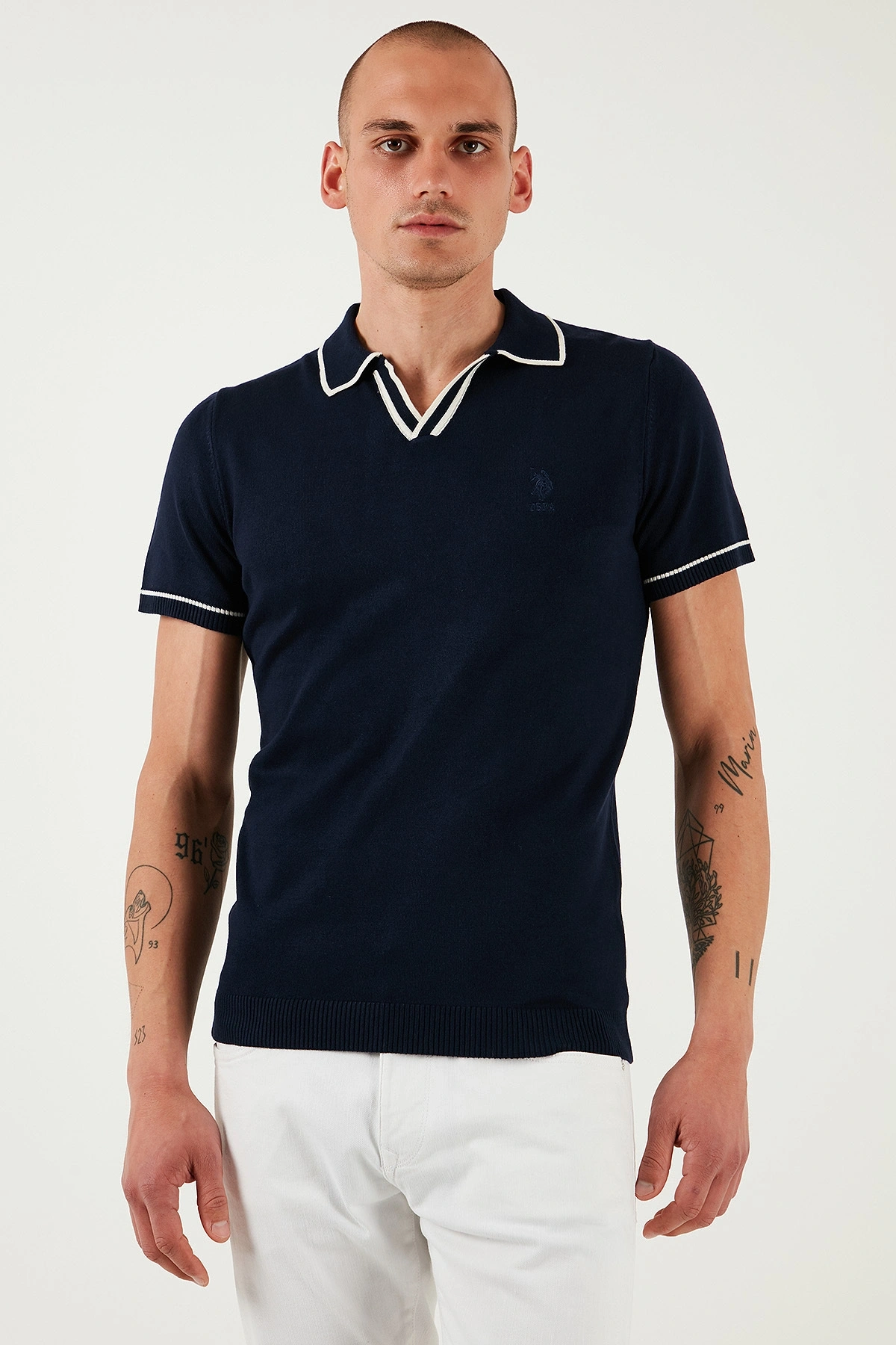 U.S. Polo Logolu Slim Fit Polo Yaka Kısa Kollu Kazak Erkek KAZAK