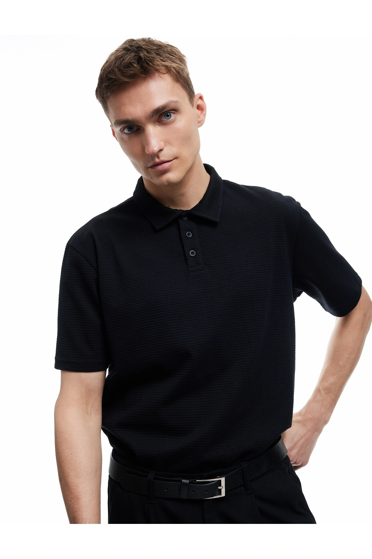 Koton Kısa Kollu Dokulu Regular Fit Polo Yaka Tişört