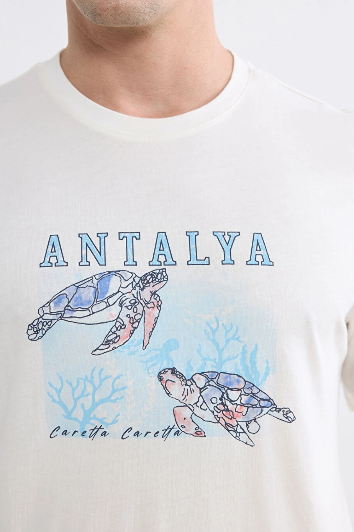 LCWAIKIKI Classic Beyaz Bisiklet Yaka Antalya Baskılı Erkek Tişört