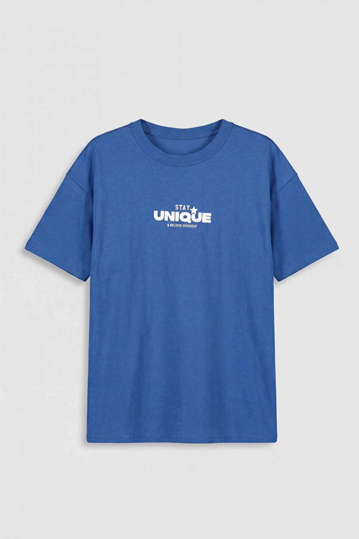 LCW Kids Mavi Bisiklet Yaka Slogan Baskılı Erkek Çocuk Tişört