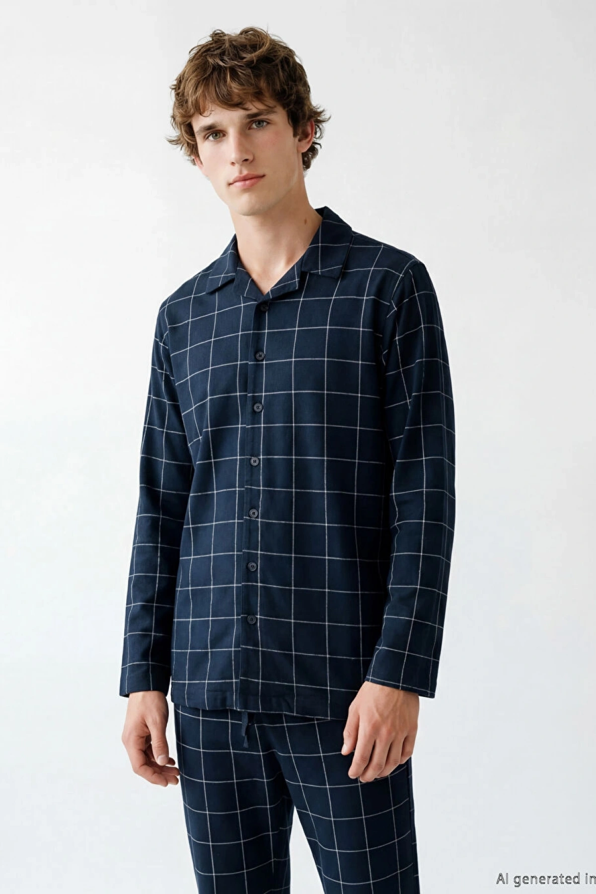 LC WAIKIKI Lacivert Standart Kalıp Ekose Erkek Pijama Takımı