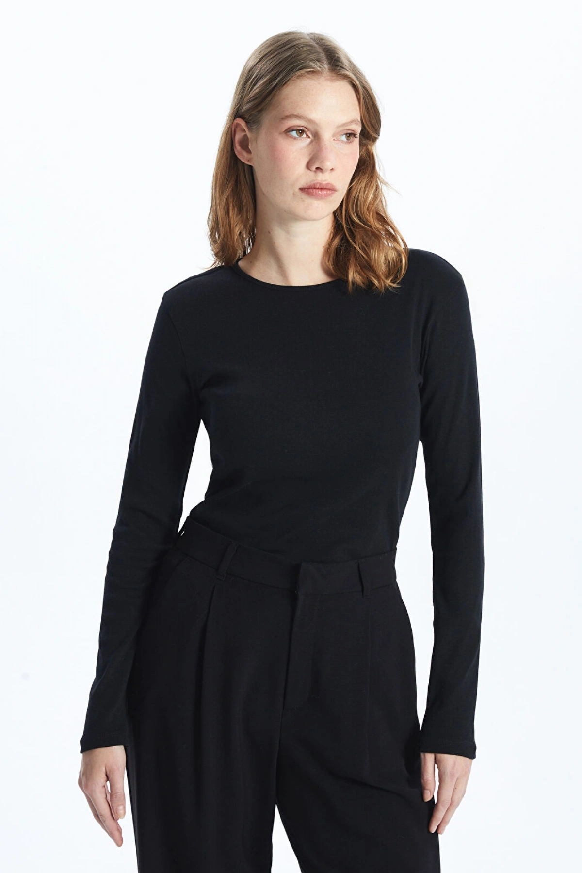 LCWAIKIKI Basic Siyah Bisiklet Yaka Kadın Body