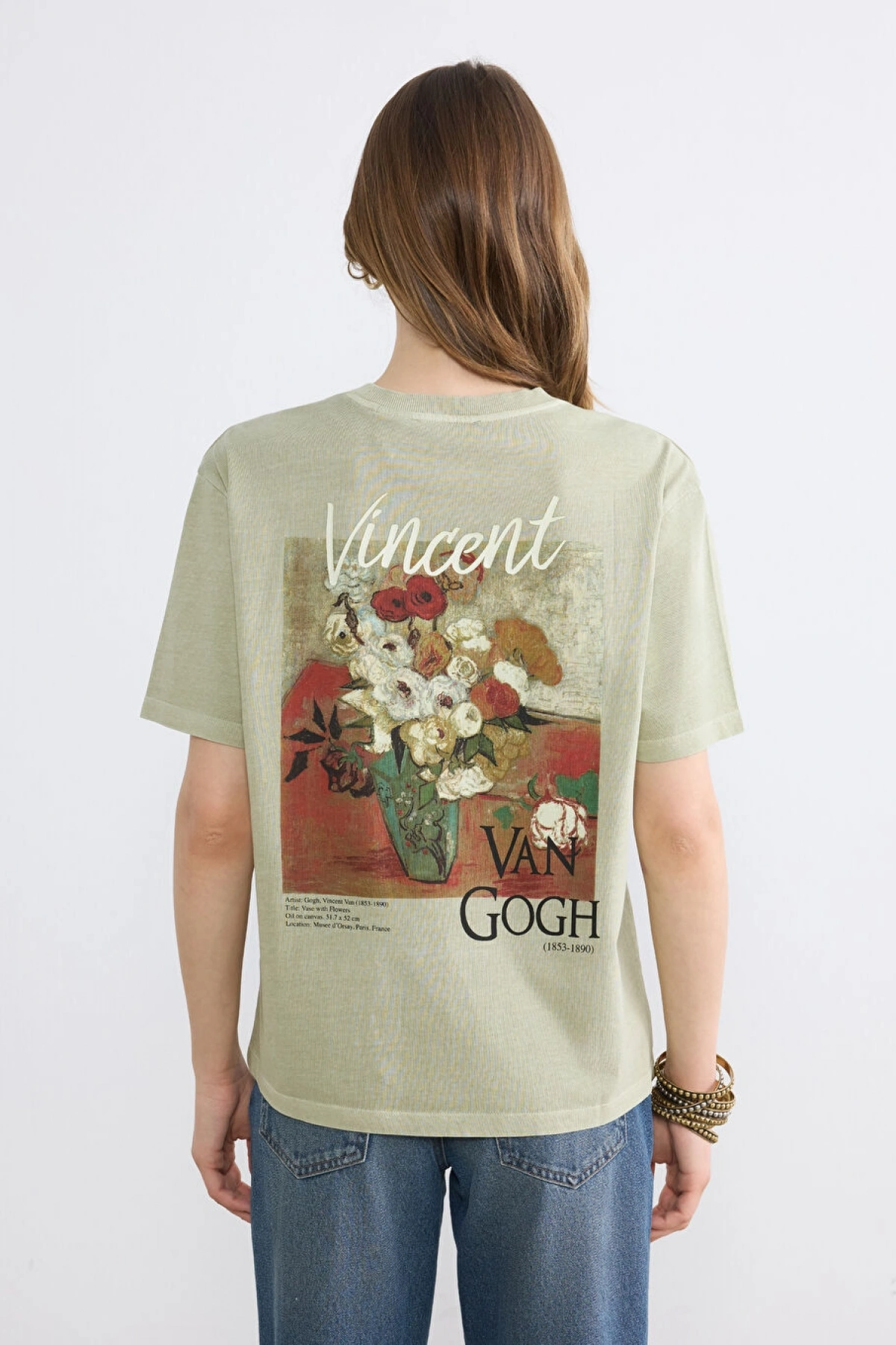LCW Vision Haki Bisiklet Yaka Van Gogh Baskılı Kadın Tişört