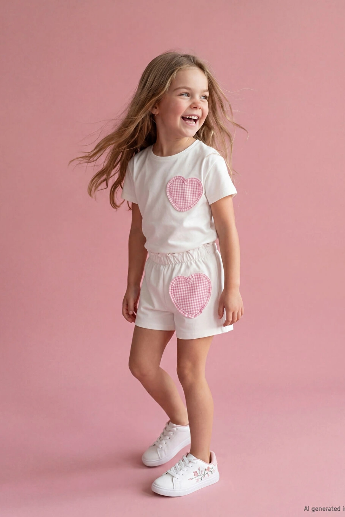 LCW Kids Ekru Beli Lastikli Kalp Detaylı Kız Çocuk Şort