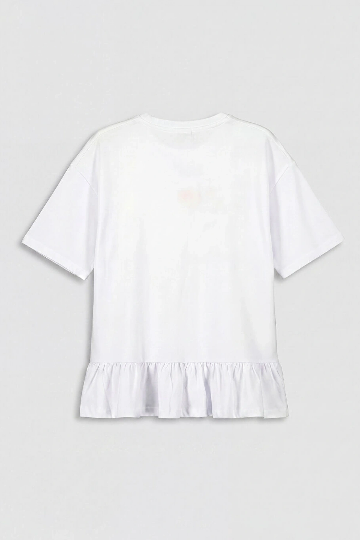 LCW Kids Beyaz Fiyonk Baskılı Fırfırlı Kız Çocuk Tişört