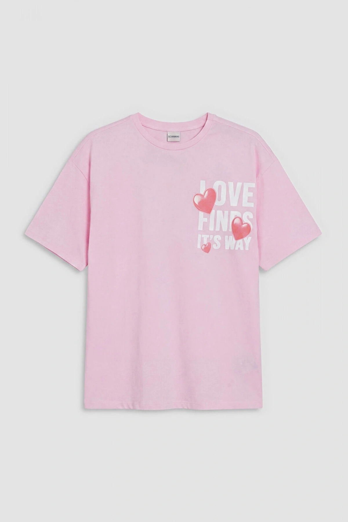 LCW Kids Pembe Bisiklet Yaka Baskılı Kız Çocuk Tişört