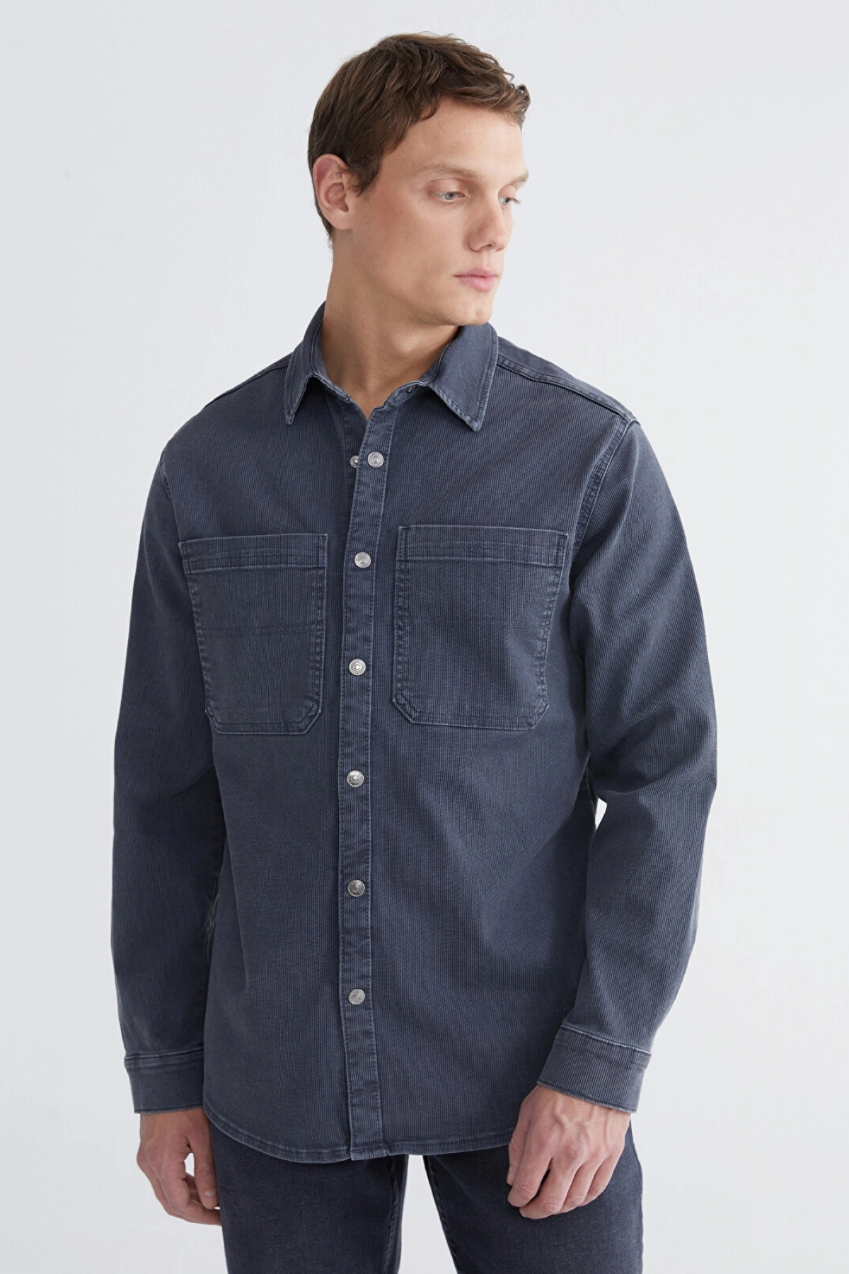 LCW Jeans Gri Rahat Kalıp Erkek Jean Gömlek