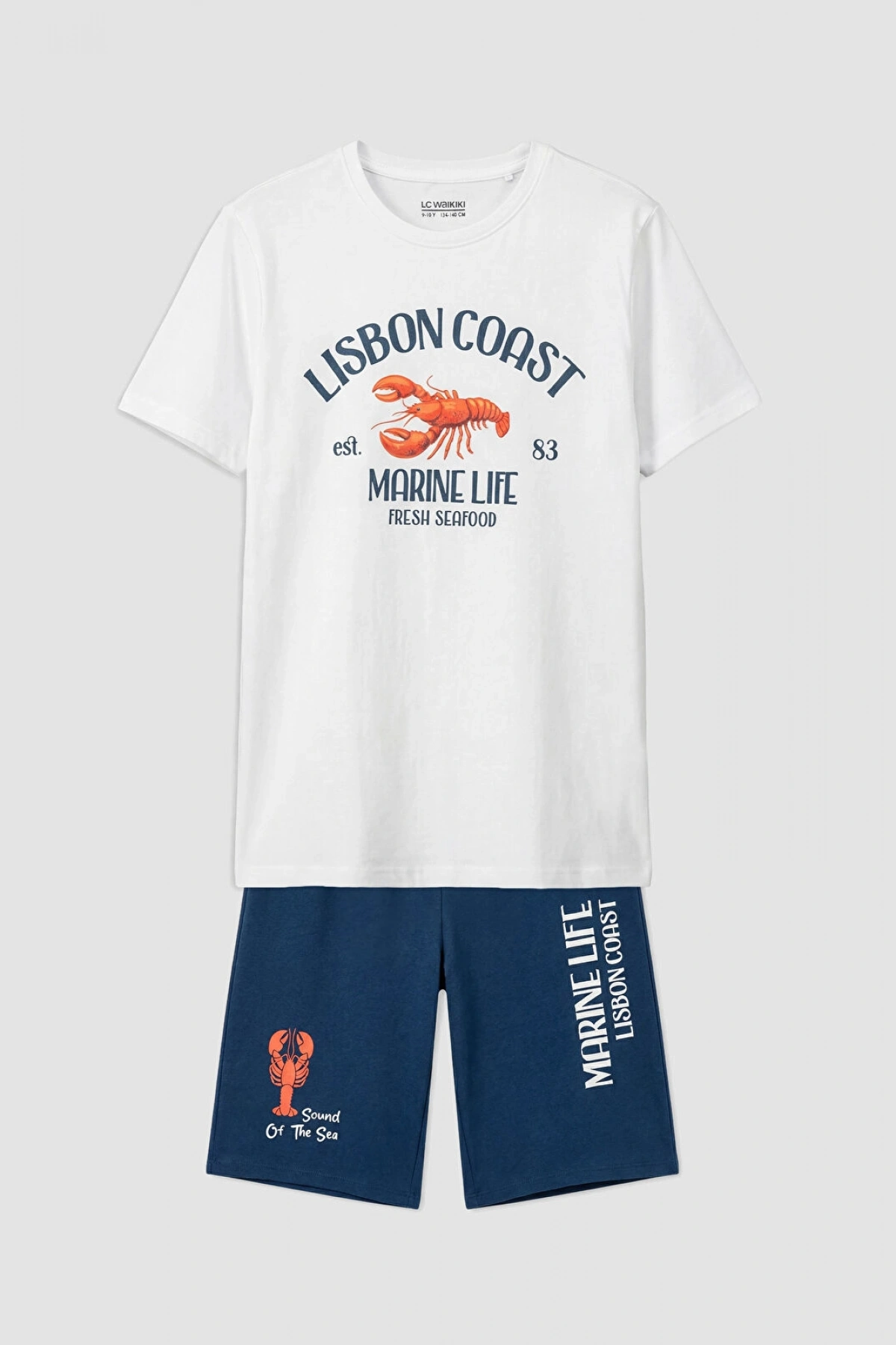LCW Kids Beyaz Bisiklet Yaka Erkek Çocuk Şortlu Pijama Takımı