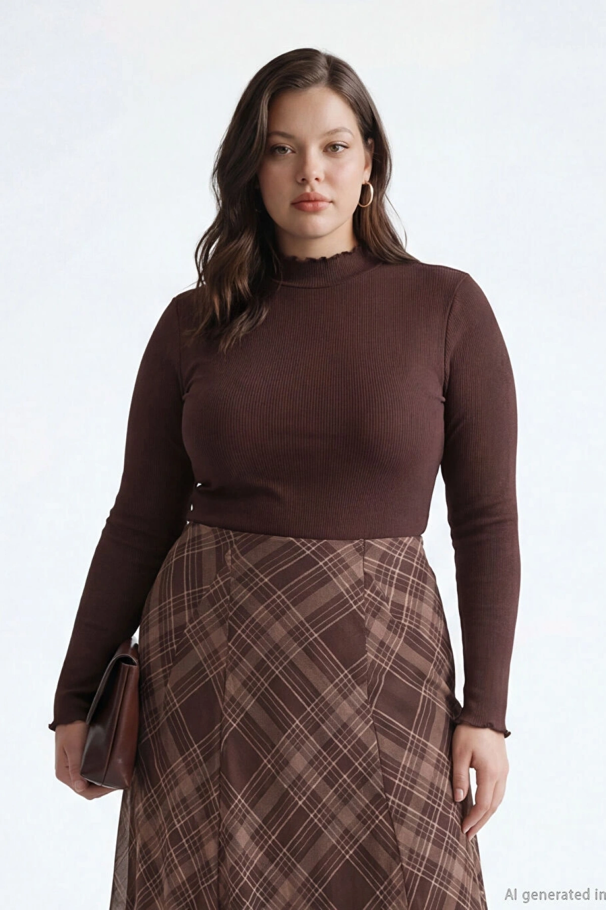 LCW Modest Kahverengi Fırfırlı Dik Yaka Kadın Body