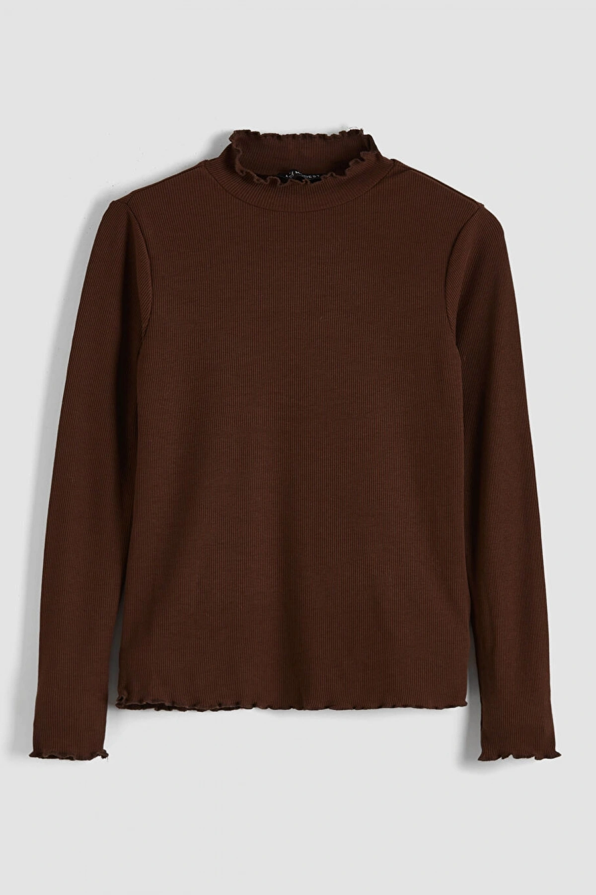 LCW Modest Kahverengi Fırfırlı Dik Yaka Kadın Body