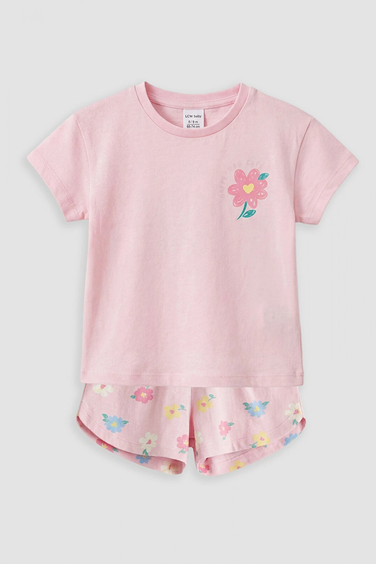 LCW baby Pembe Çiçekli Kız Bebek Şortlu Takım