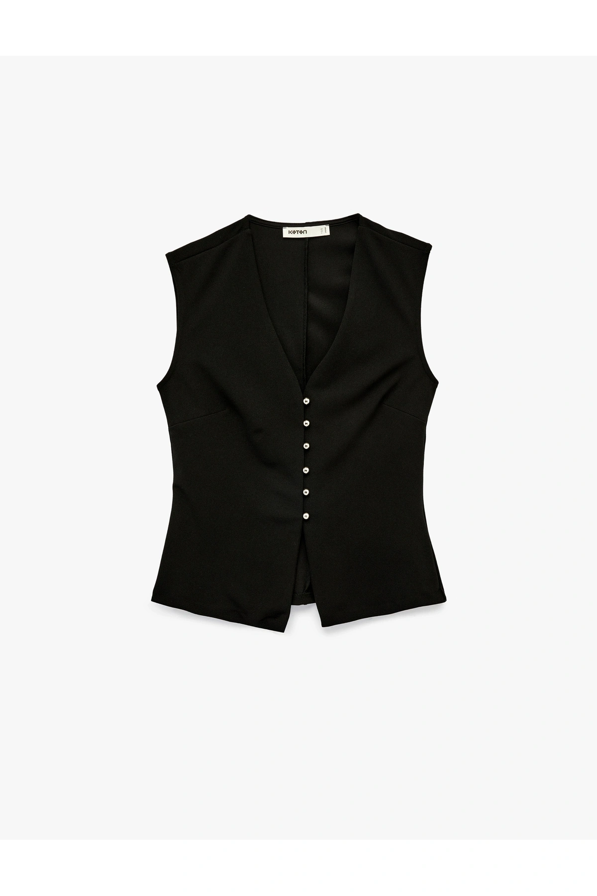Koton Krep Scuba Kumaş Düğmeli Hafif Peplum Kesim Yelek