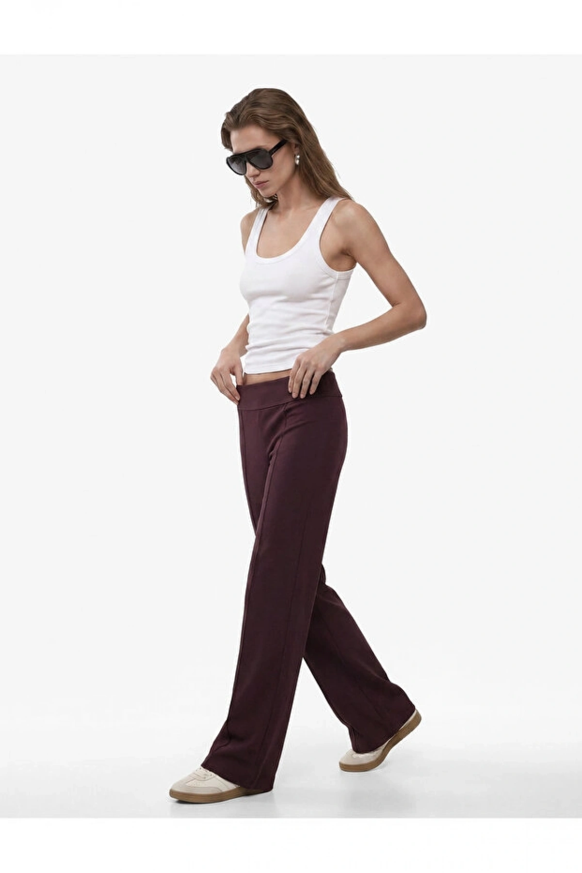 Koton Viskon Modal Kumaş Slim Fit Nervürlü İspanyol Paça Pantolon
