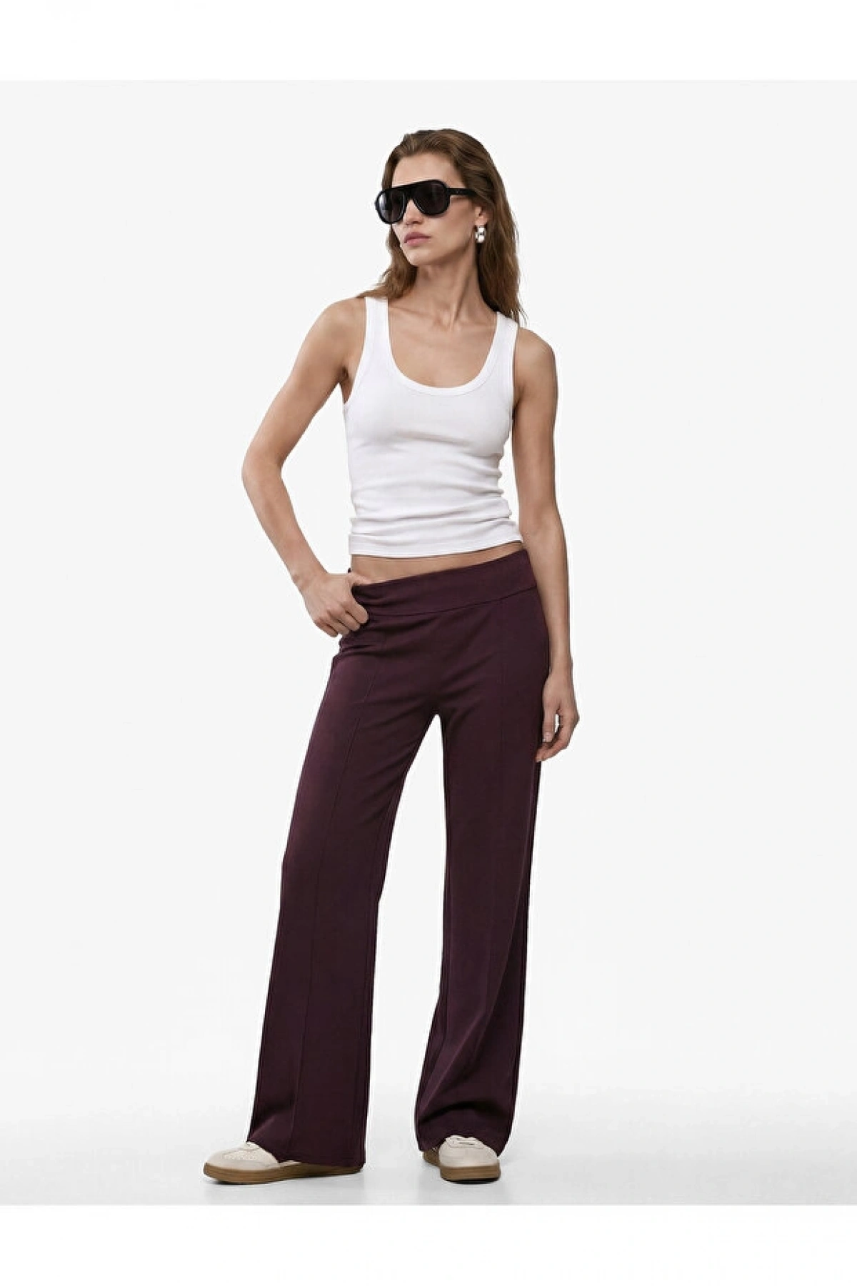 Koton Viskon Modal Kumaş Slim Fit Nervürlü İspanyol Paça Pantolon
