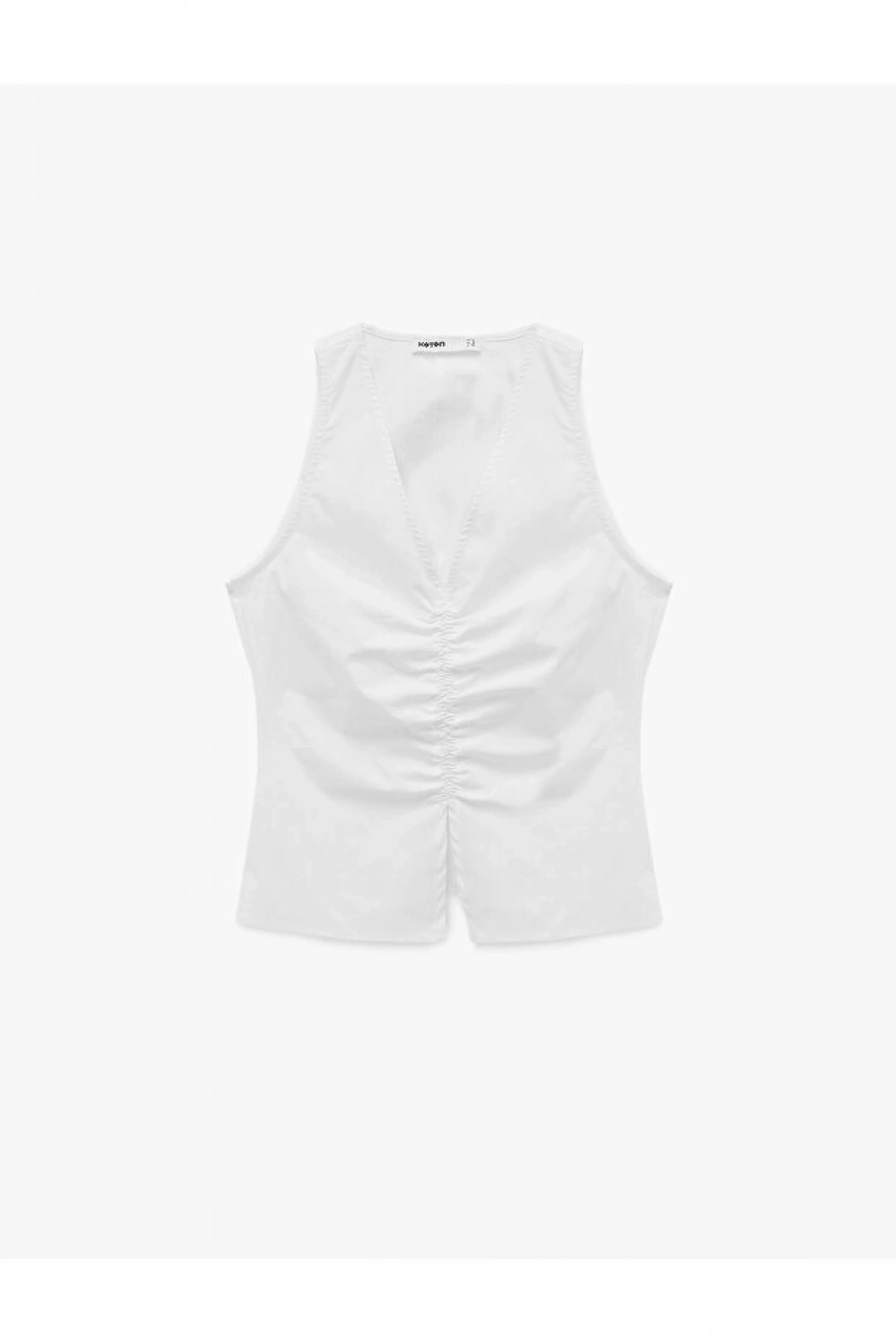 Koton Pamuklu Slim Fit Yırtmaçlı V Yaka Kolsuz Drapeli Bluz