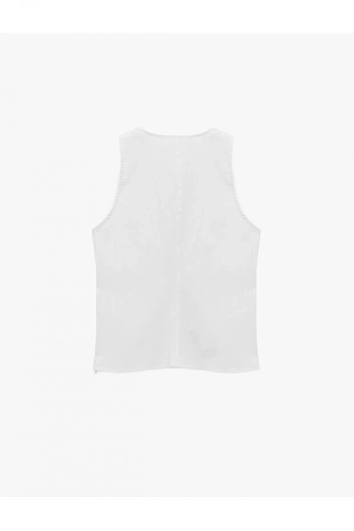 Koton Pamuklu Slim Fit Yırtmaçlı V Yaka Kolsuz Drapeli Bluz