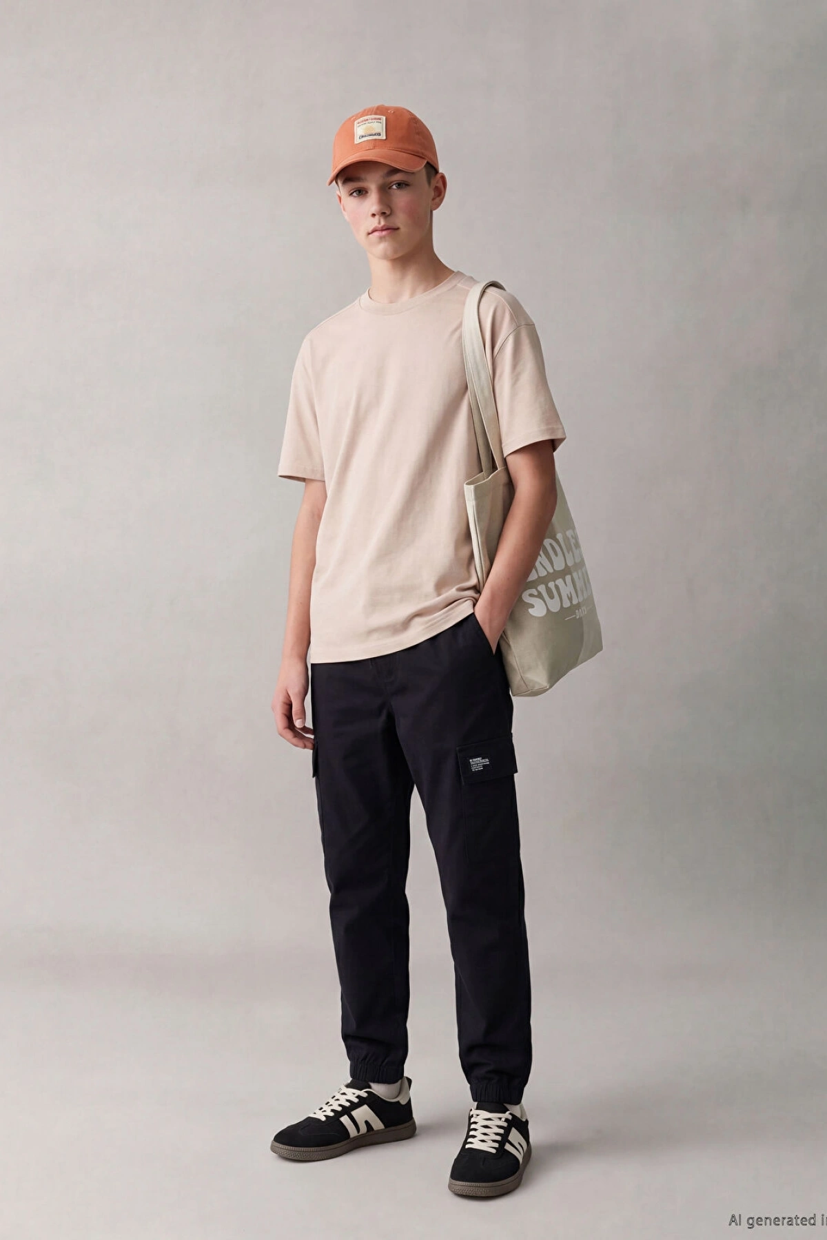 CW Kids Siyah Loose Fit Erkek Çocuk Gabardin Jogger Pantolon