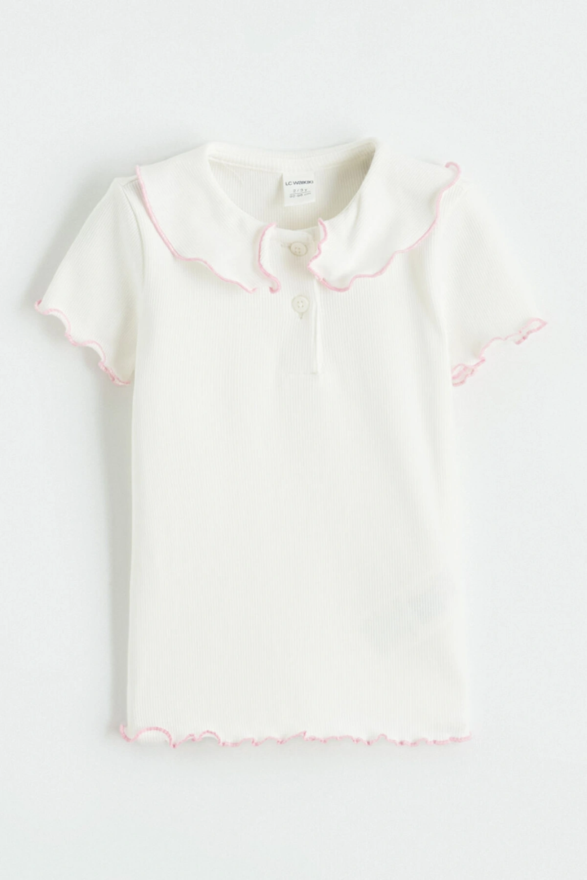 LCW Kids Beyaz Slim Fit Kız Bebek Polo Yaka Fitilli Tişört