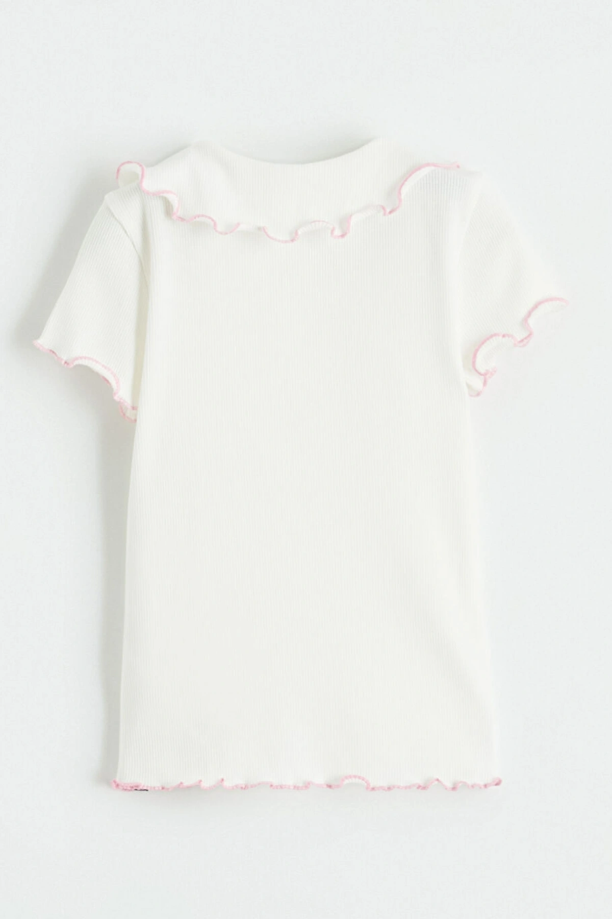 LCW Kids Beyaz Slim Fit Kız Bebek Polo Yaka Fitilli Tişört