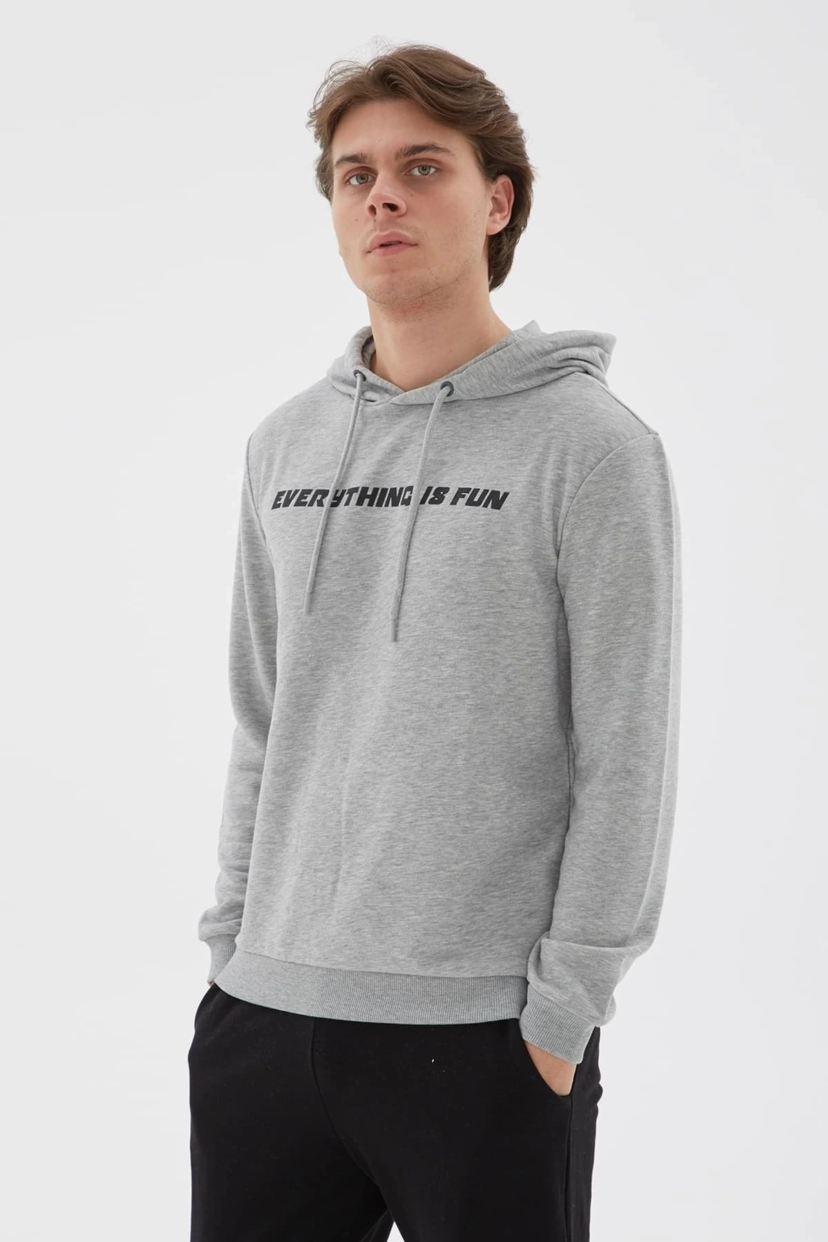 Baskılı Sweatshirt Gri Melanj