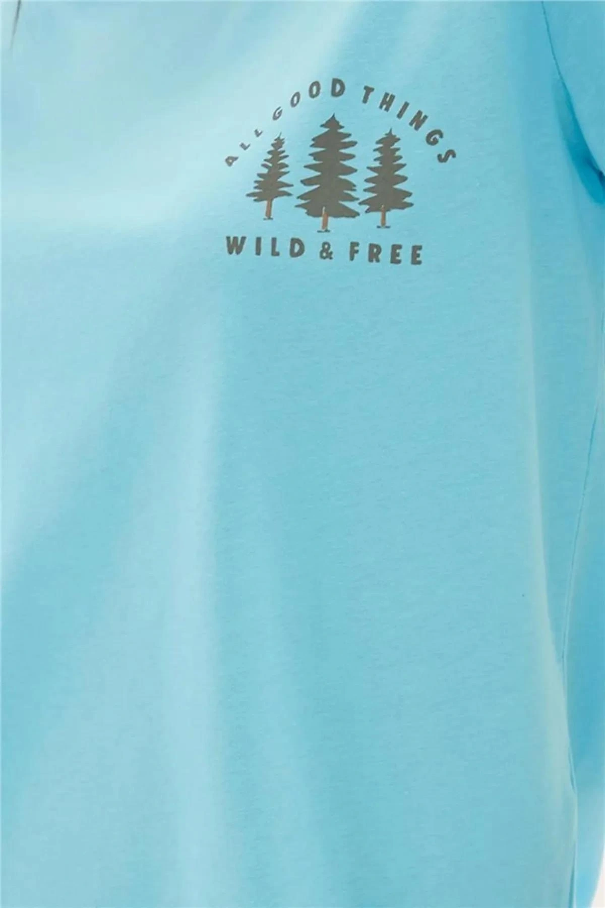 Baskılı T-shirt Turkuaz / Turquoise