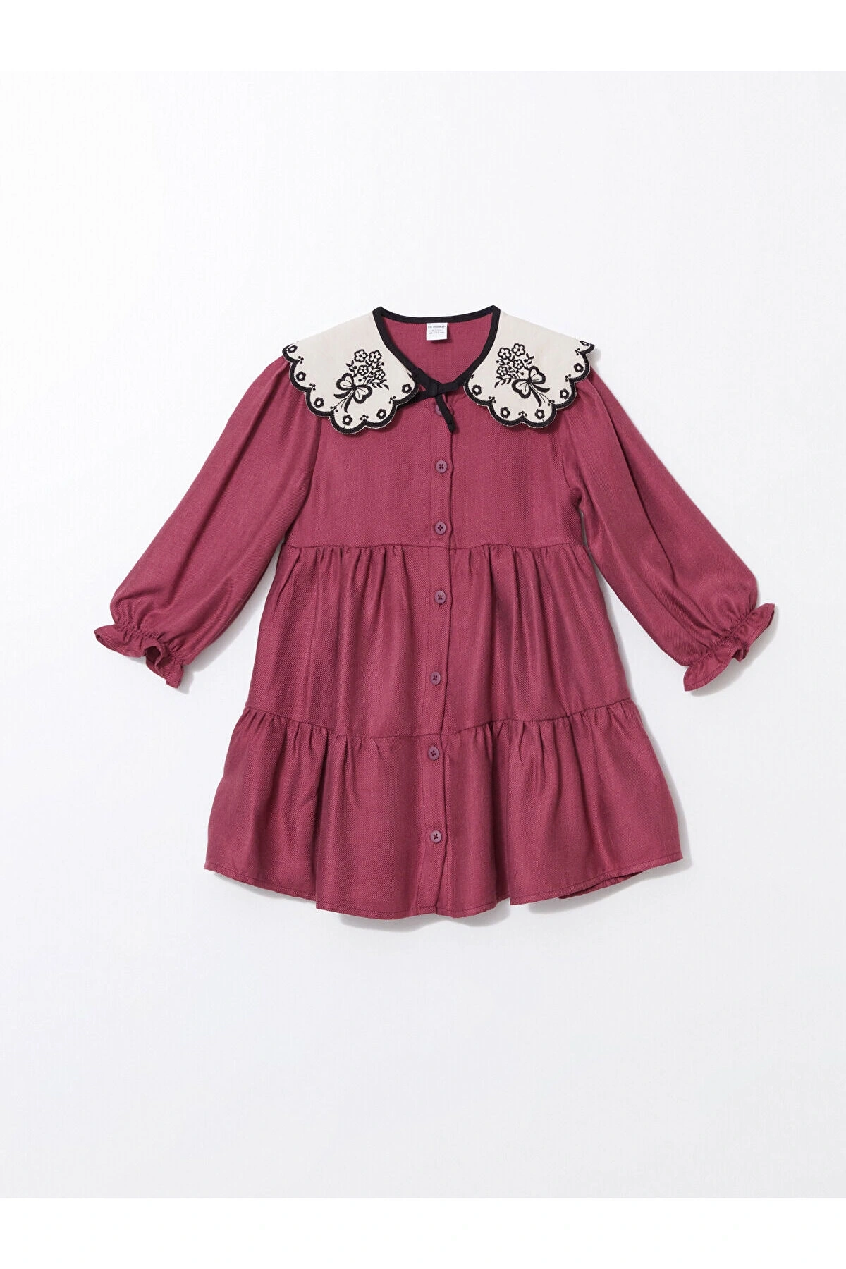 Bebe Yaka Uzun Kollu Kız Bebek Elbise