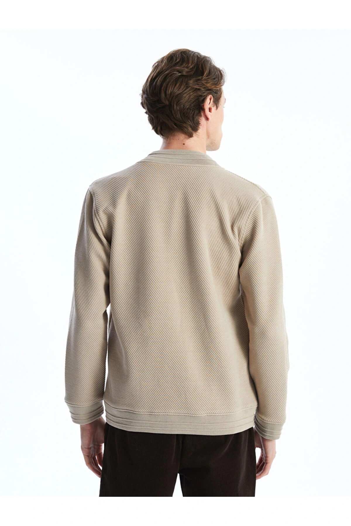 Bej Kolej Yaka Uzun Kollu Erkek Fermuarlı Sweatshirt