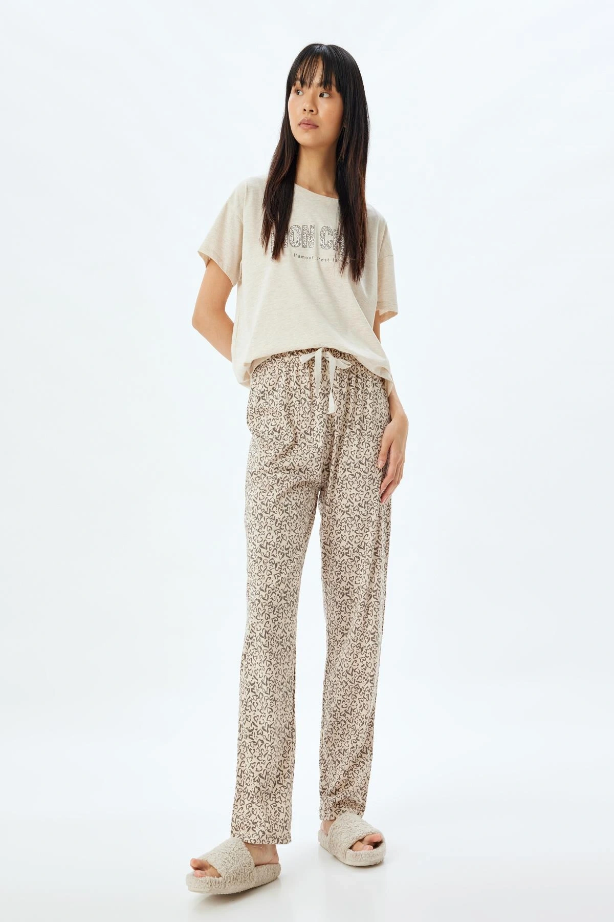 Bej Melanj Kadın Pijama Takımı 5WLK40044MK