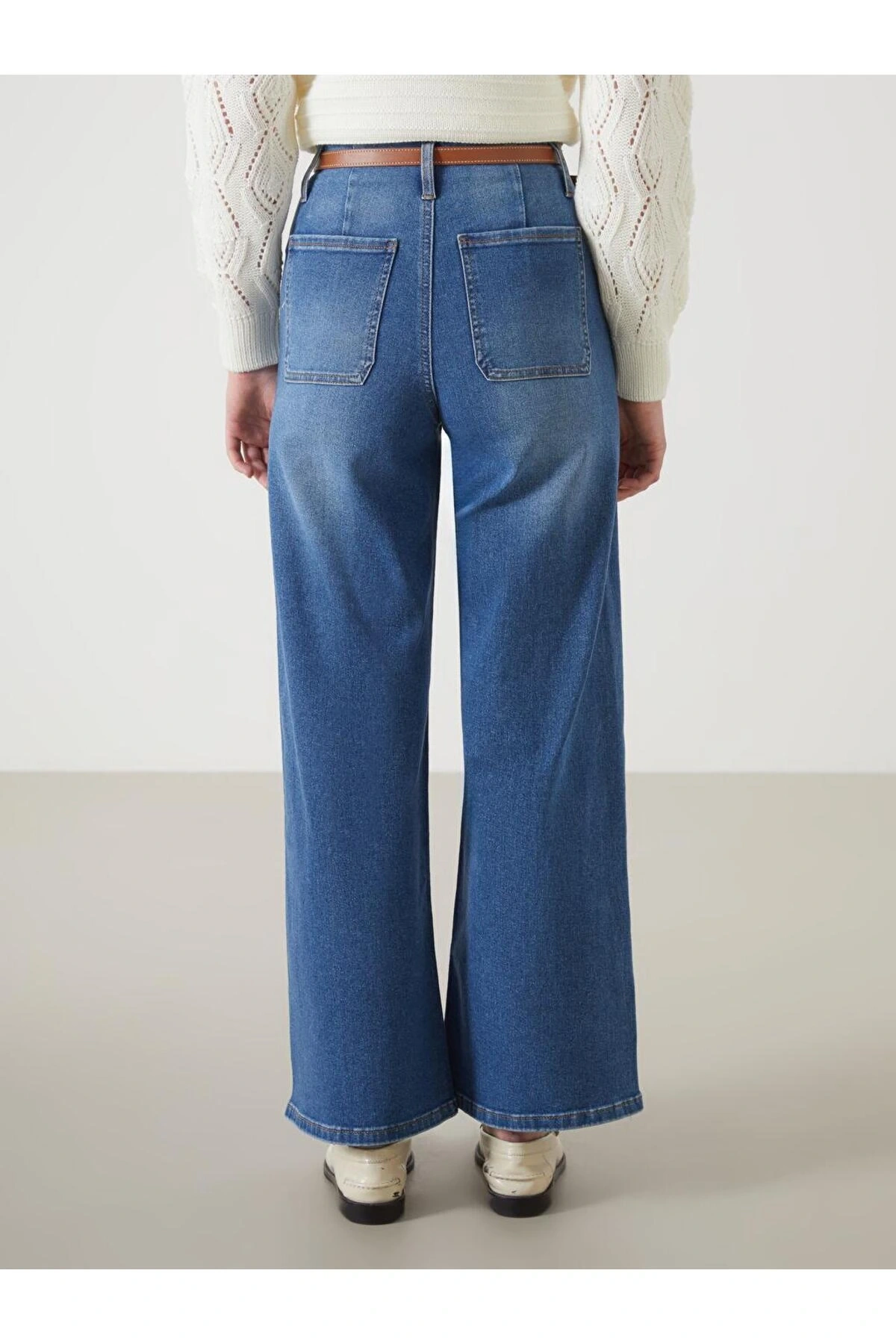 Beli Kemerli Wideleg Kadın Jean Pantolon (S5)