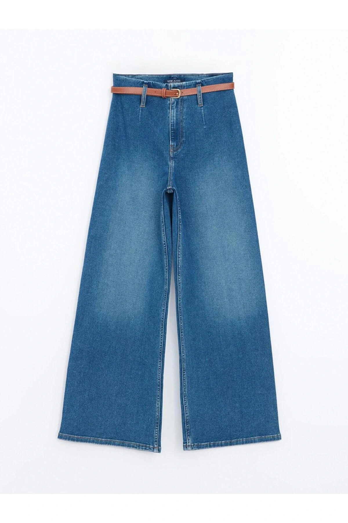 Beli Kemerli Wideleg Kadın Jean Pantolon (S5)