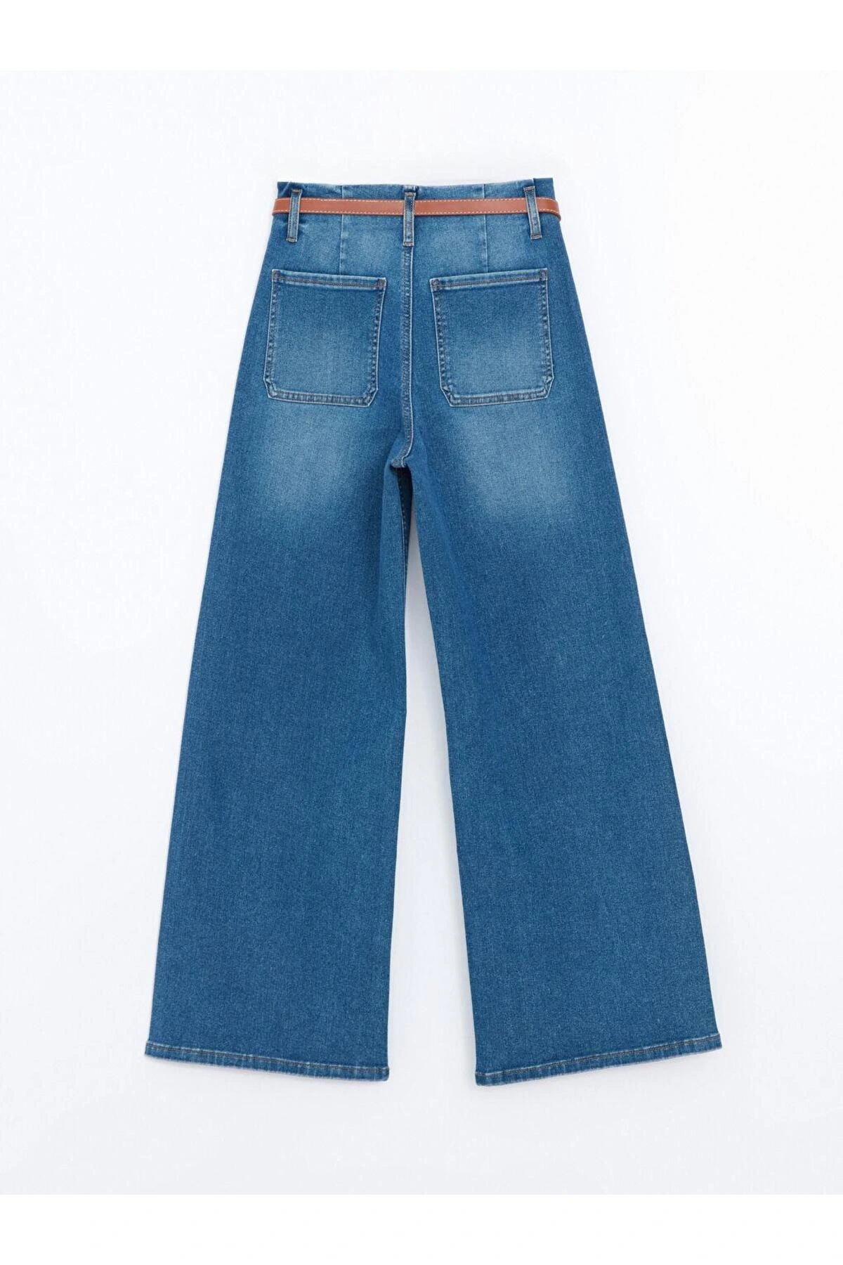 Beli Kemerli Wideleg Kadın Jean Pantolon (S5)