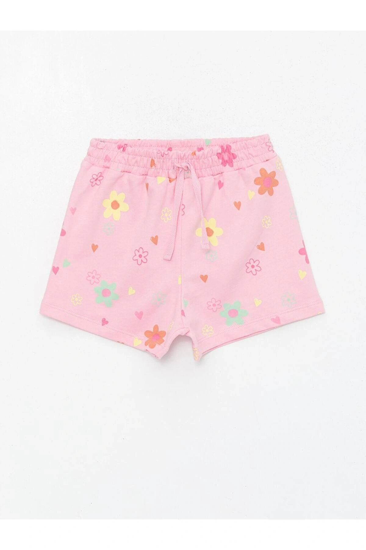 Beli Lastikli Çiçek Desenli Kız Bebek Şort (S4)