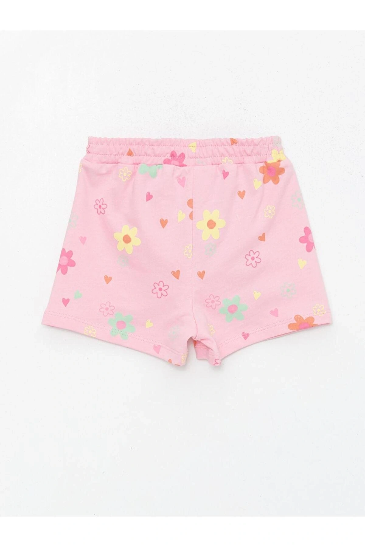 Beli Lastikli Çiçek Desenli Kız Bebek Şort (S4)