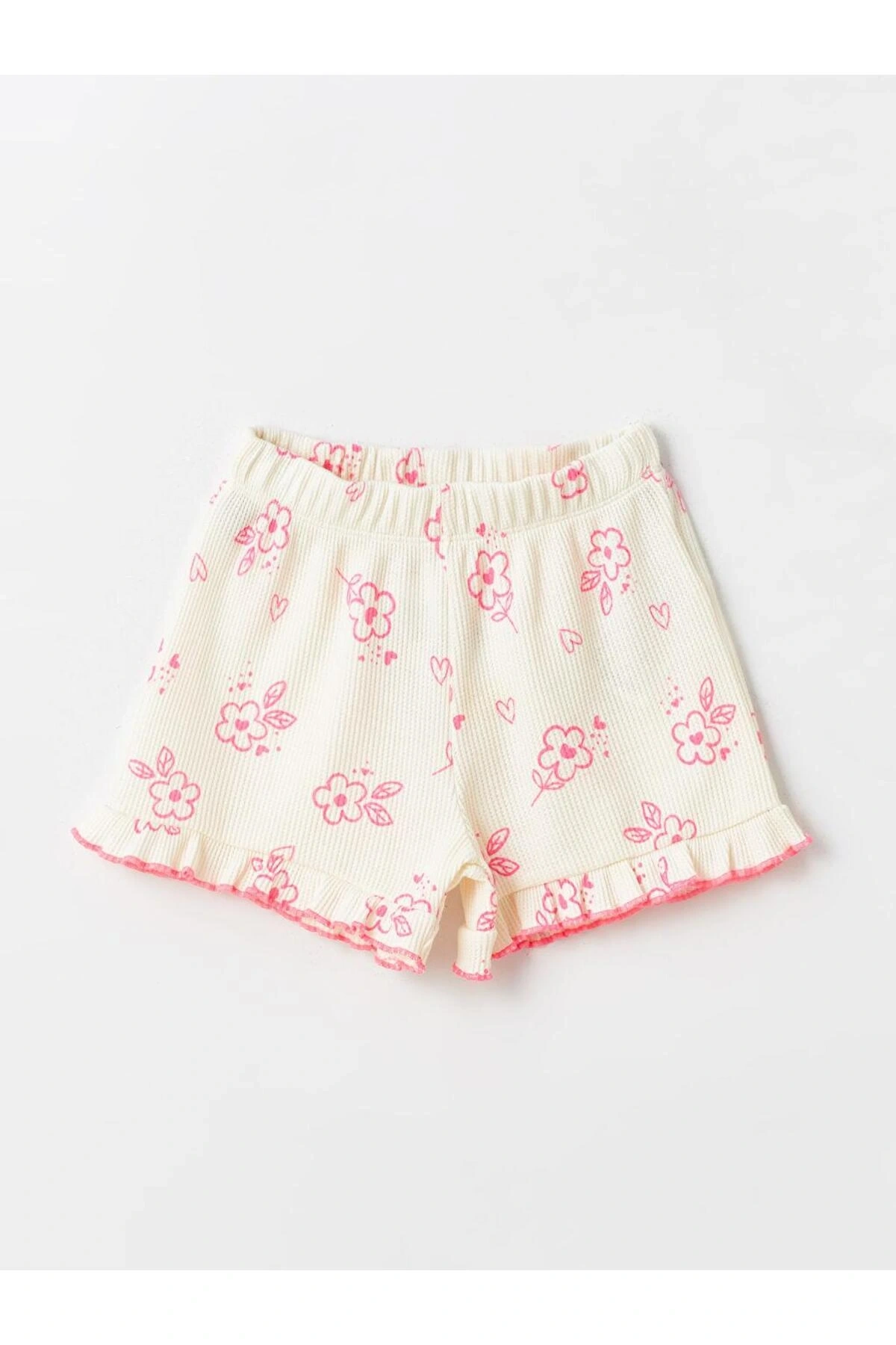Beli Lastikli Çiçekli Kız Bebek Şort (S4)