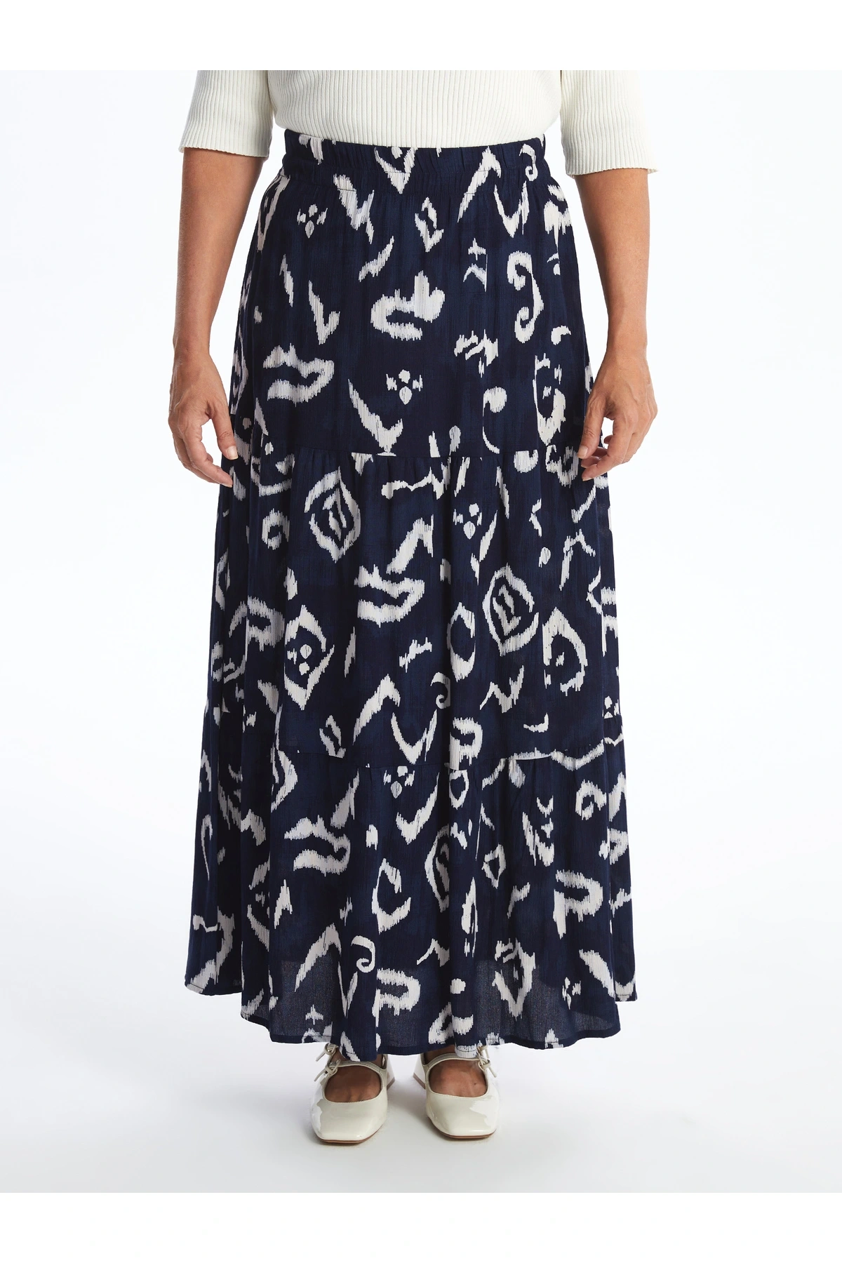 Beli Lastikli Desenli Kadın Etek