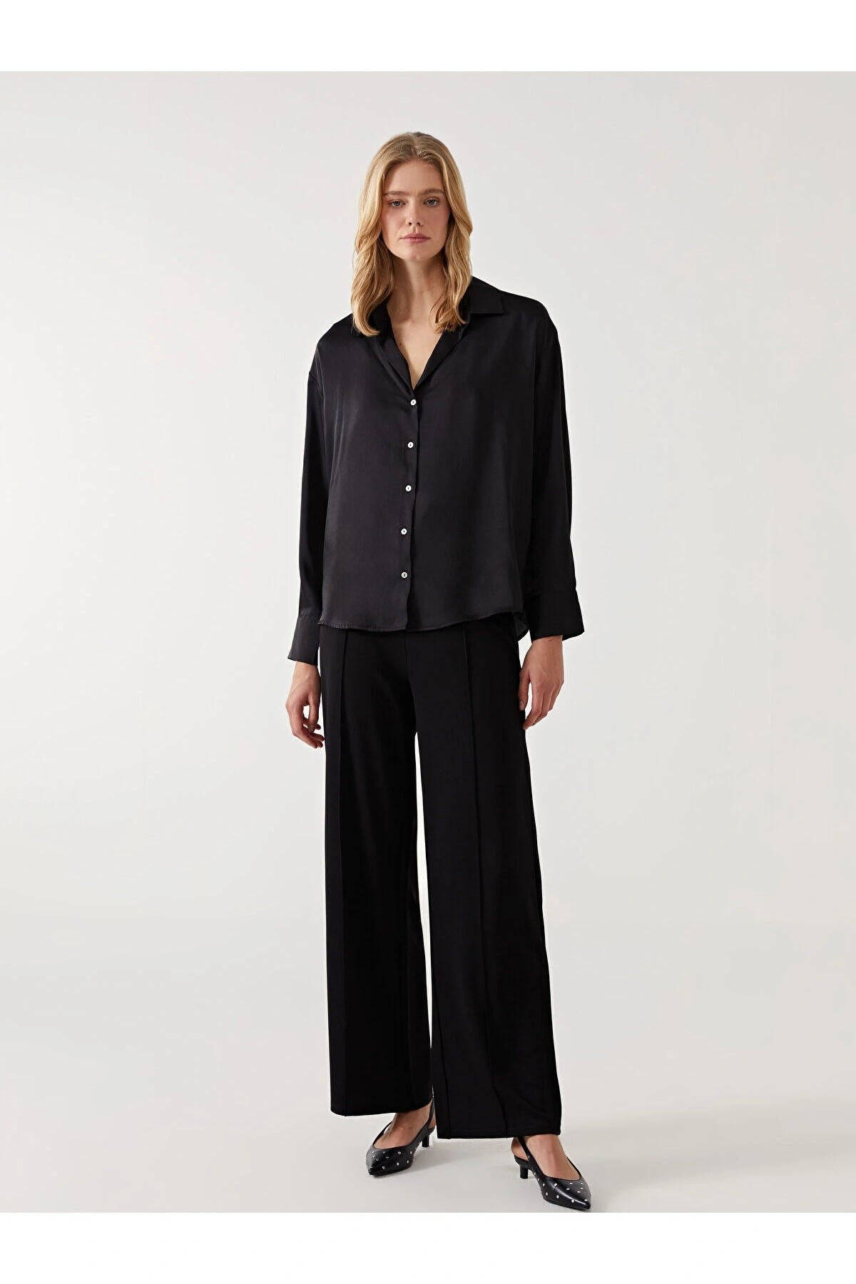 Beli Lastikli Geniş Paça Kadın Pantolon