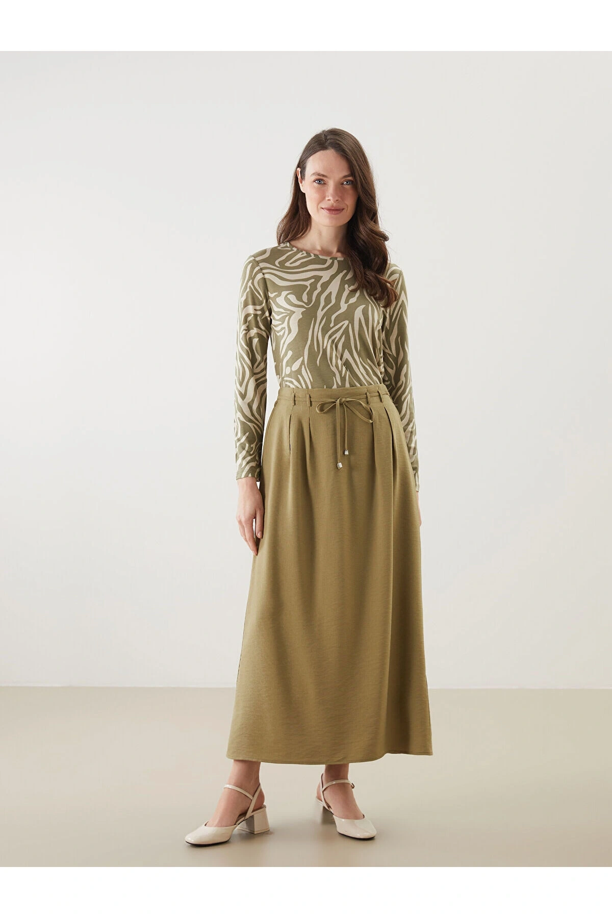 Beli Lastikli Keten Görünümlü Etek