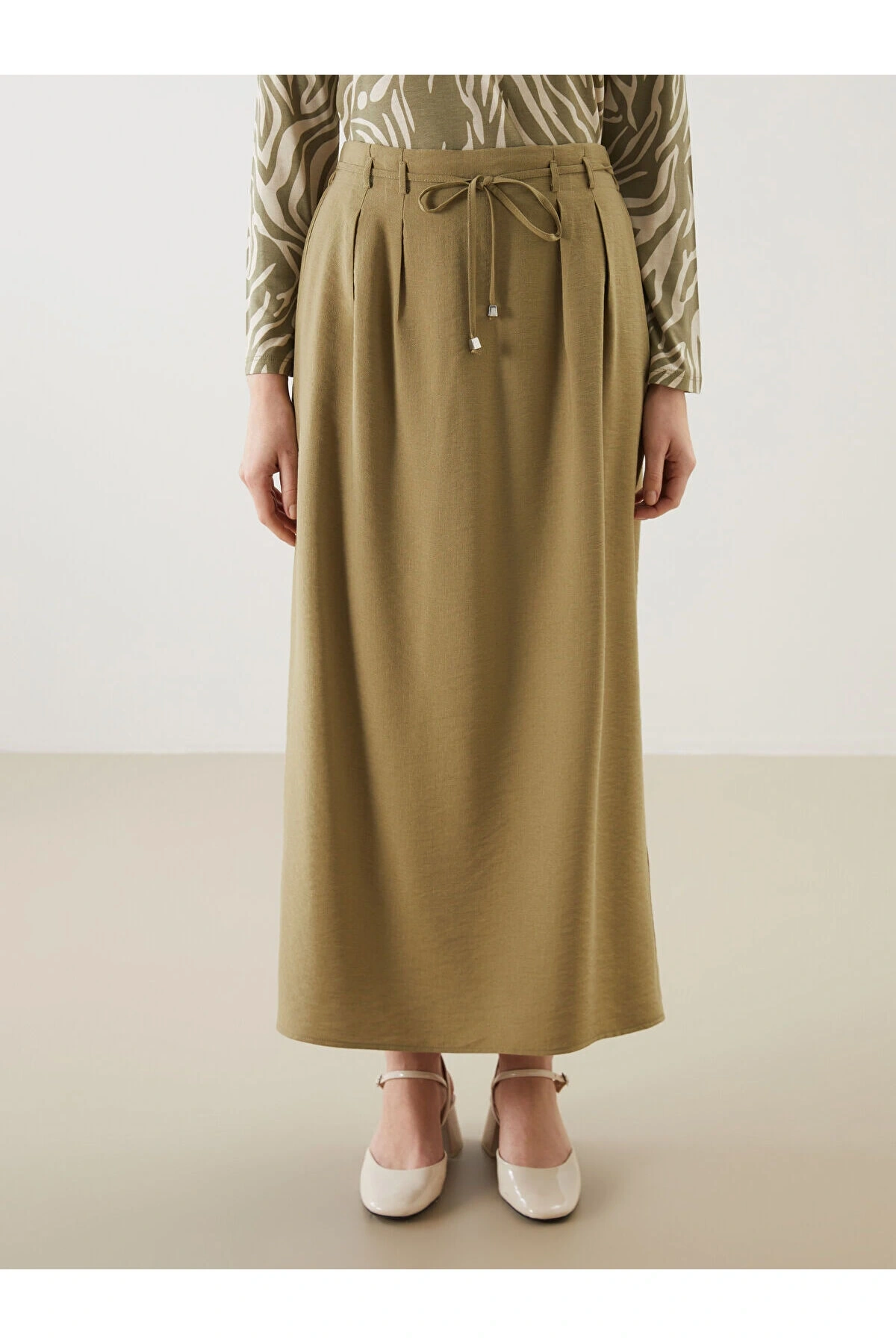 Beli Lastikli Keten Görünümlü Etek