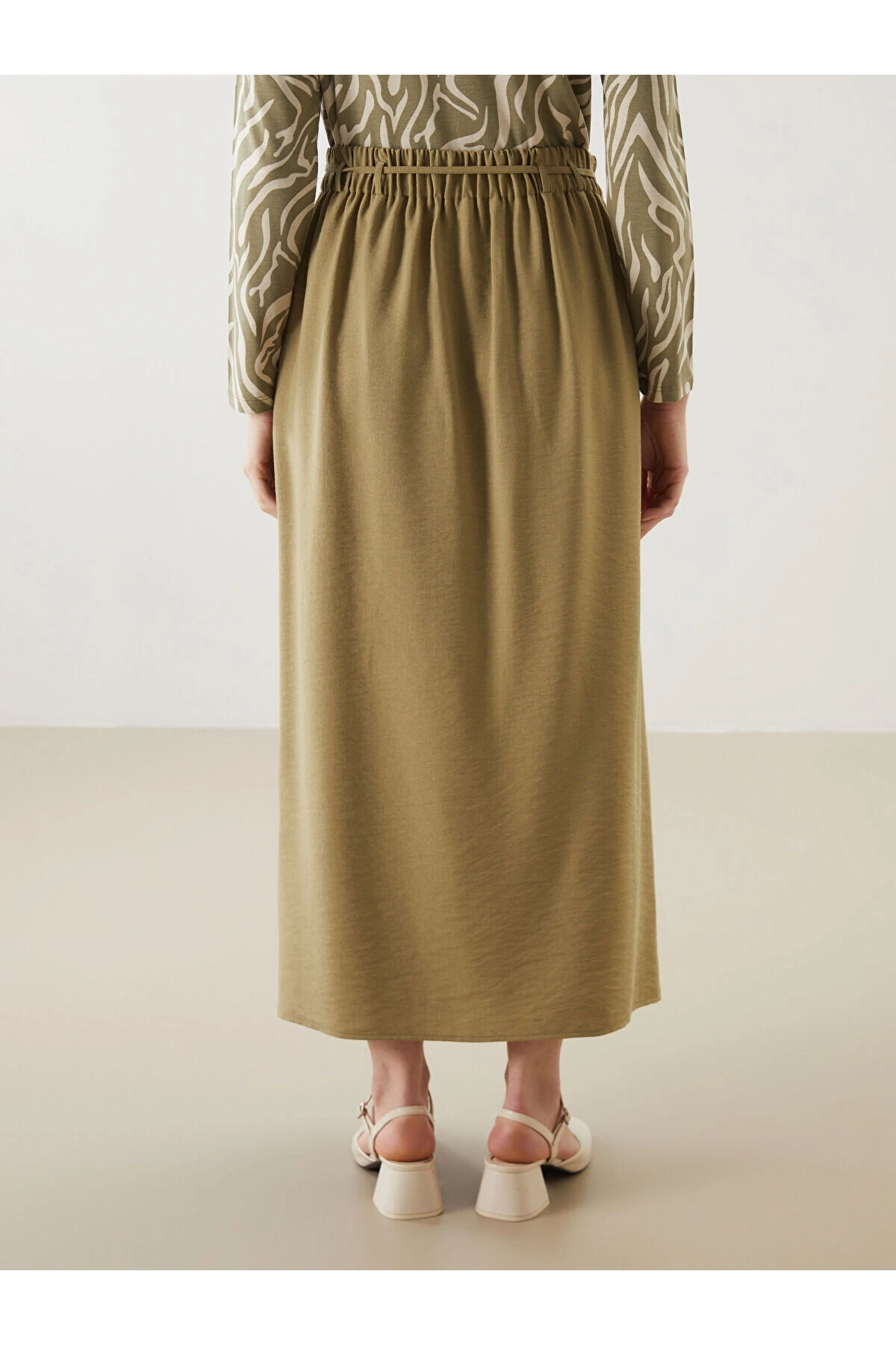 Beli Lastikli Keten Görünümlü Etek