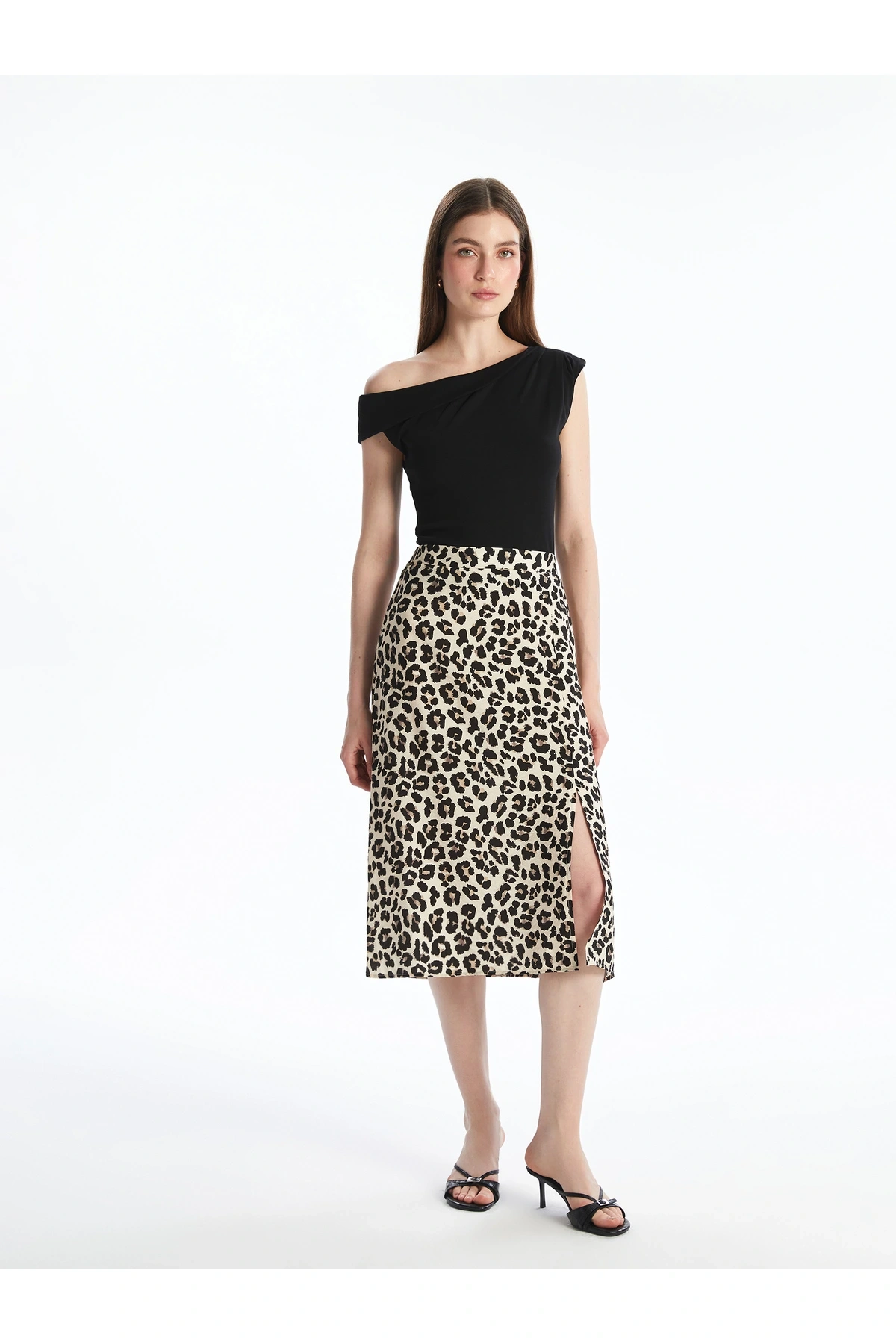 Beli Lastikli Leopar Desenli Etek