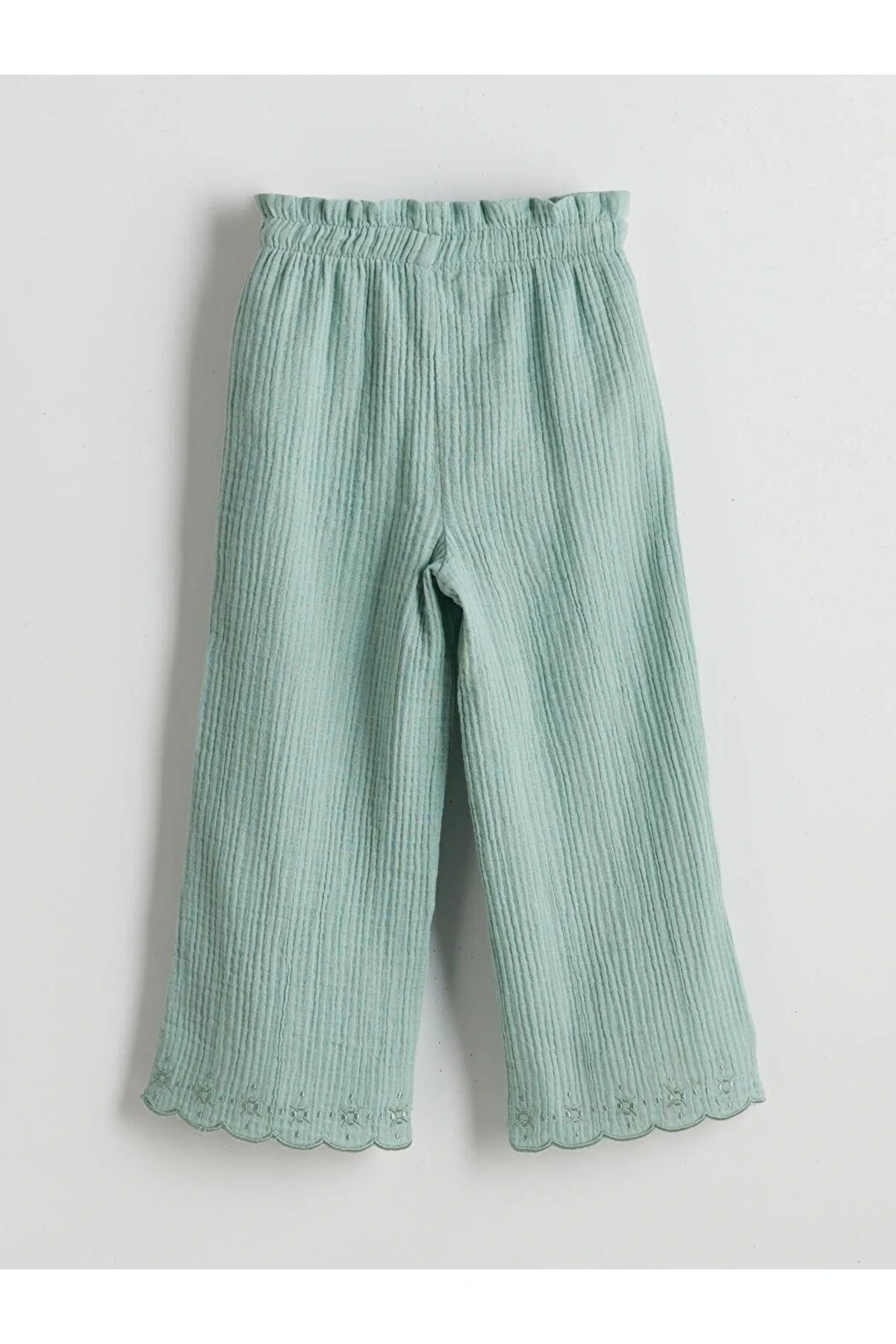 LCW Kids Yeşil Beli Lastikli Müslin Kız Çocuk Pantolon