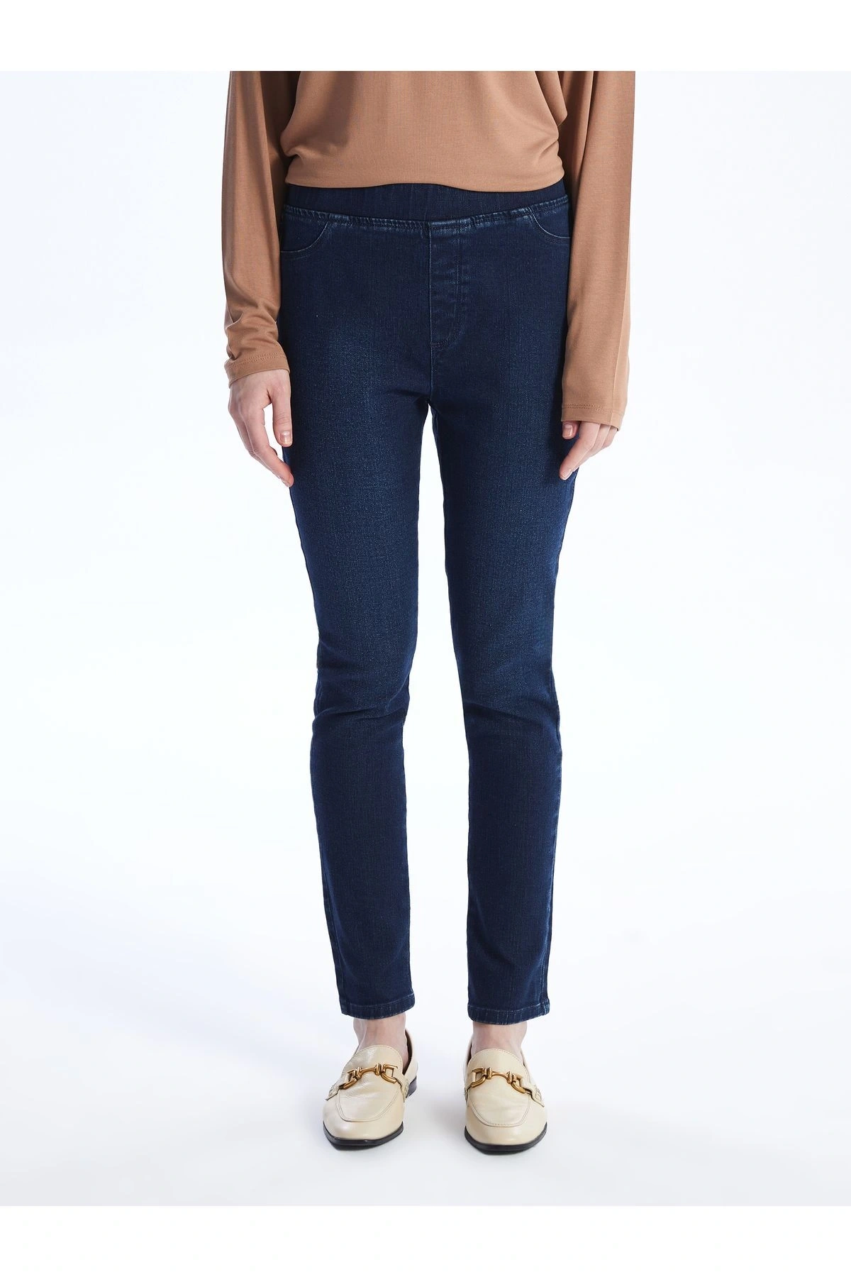 Beli Lastikli Slim Fit Kadın Jean Pantolon
